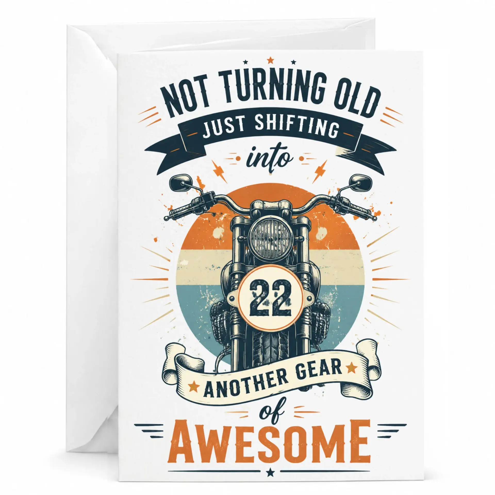 Funny Birthday Card for Motorcycle Enthusiasts Featuring Classic Biker Design and 22nd Birthday Milestone Theme