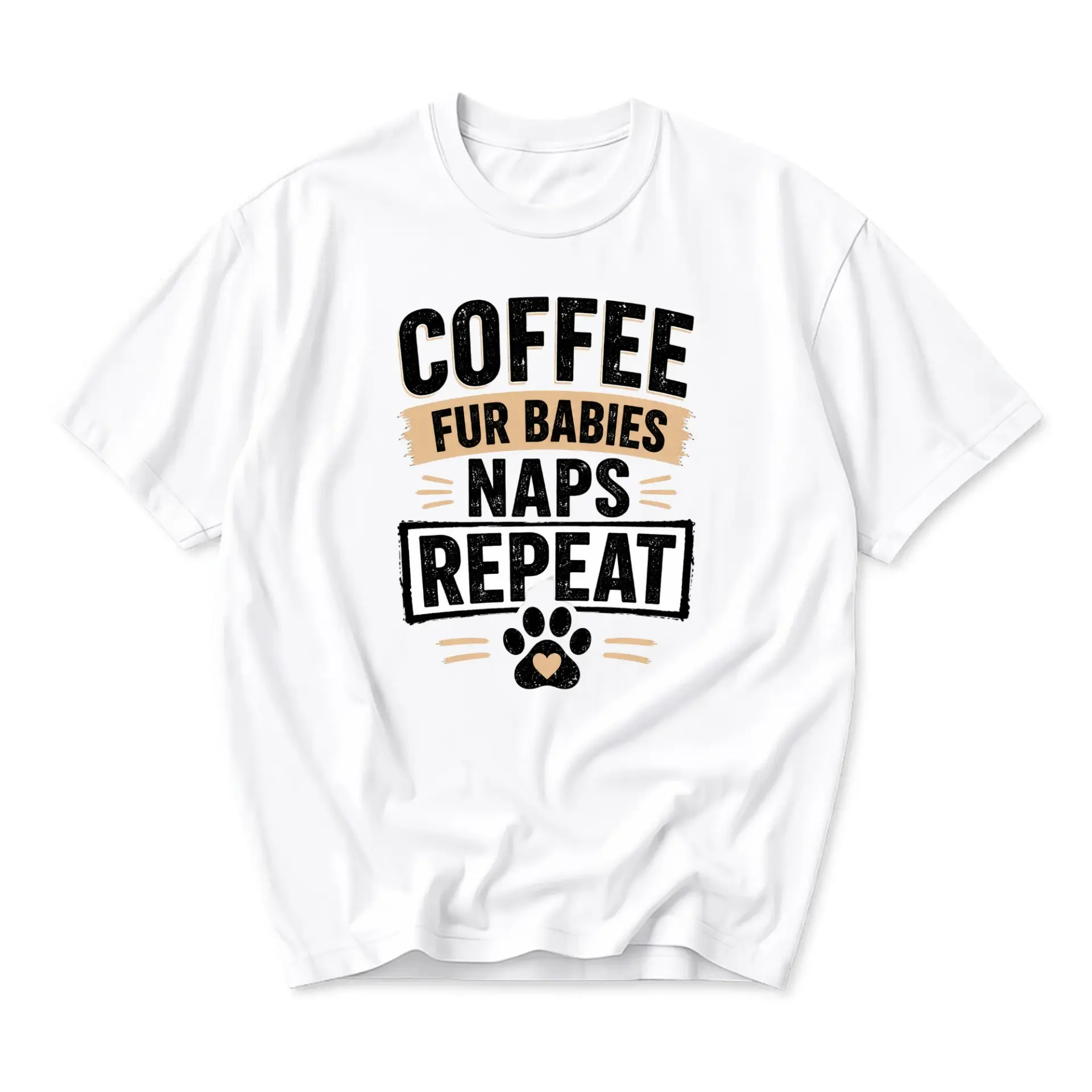 Funny Shirt Coffee Fur Babies Naps Repeat Graphic Tee Unisex Casual Crew
