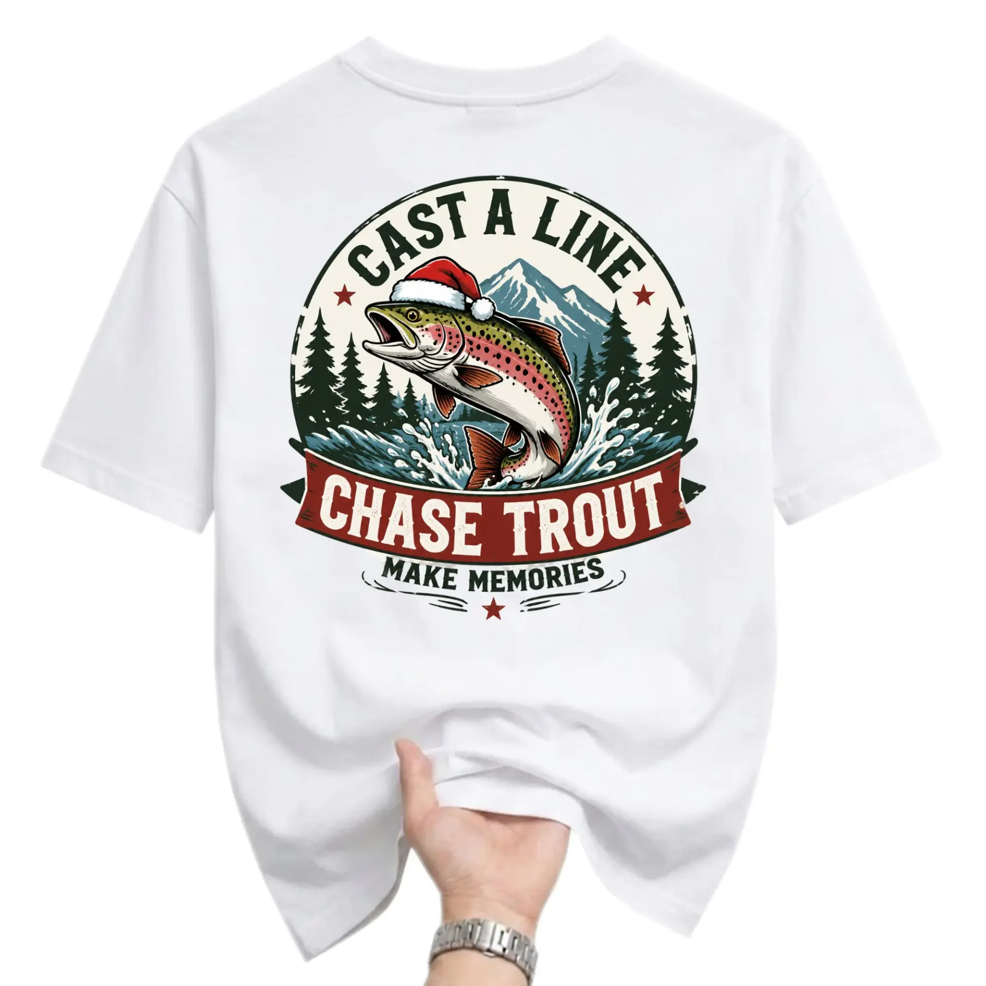 Graphic Tee Cast a Line Chase Trout Make Memories Fishing Theme Unisex Crew