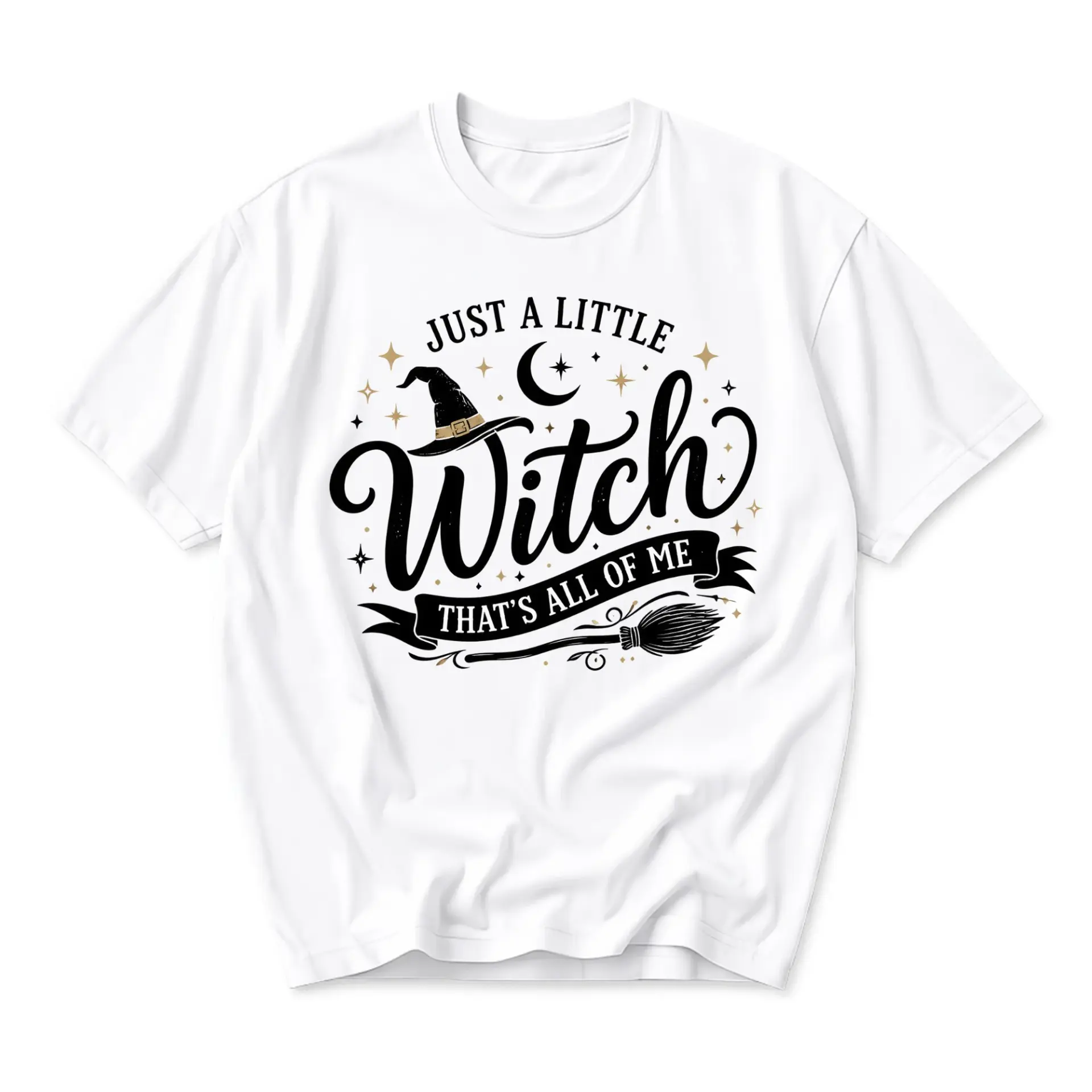 Graphic Tee Just a Little Witch That's All of Me Unisex Casual Crew Neck T-Shirt for Everyday Wear and Seasonal Outfits