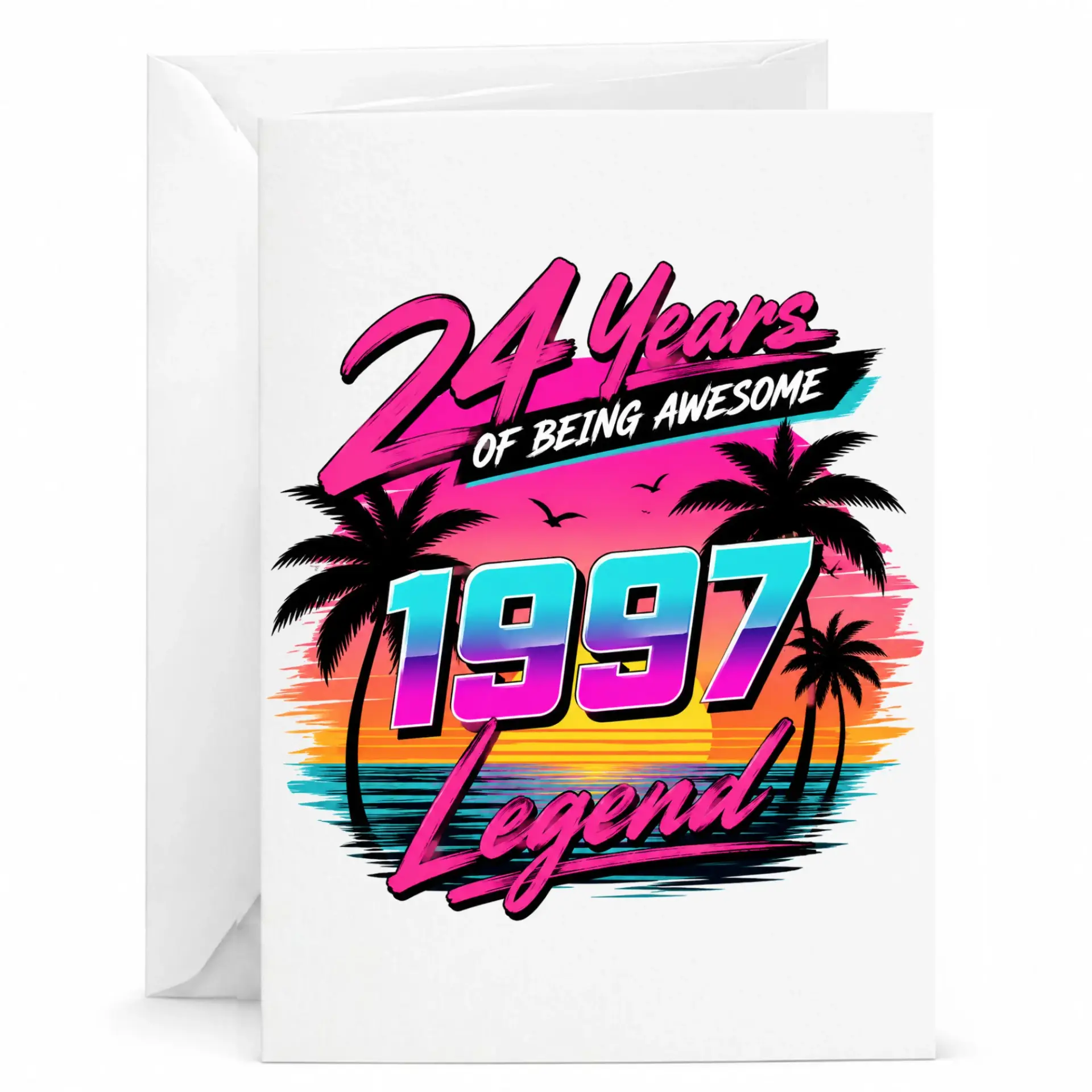Birthday Card 24 Years of Being Awesome 1997 Legend Retro Tropical Sunset Design Professional Stationery Greeting Card
