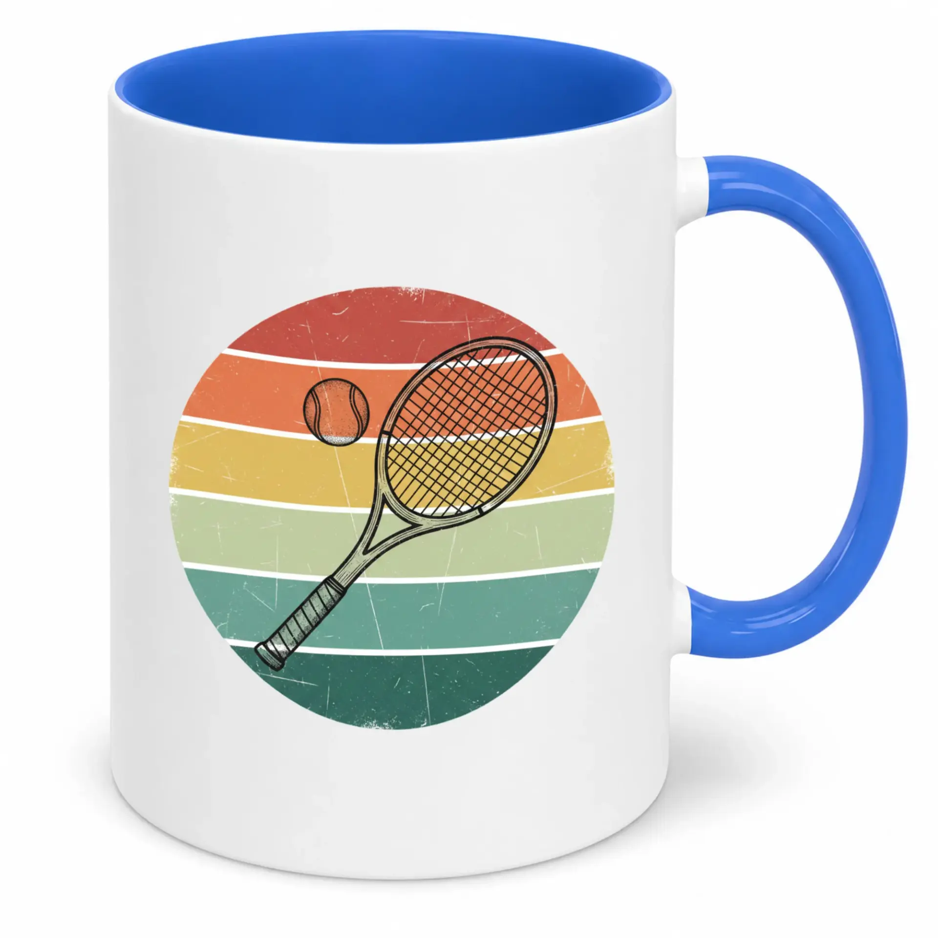 Tennis Racket Ball Retro Sunset Sports Ceramic Coffee Mug, Unique Drinkware for Tennis Players and Enthusiasts, 11oz or 15oz