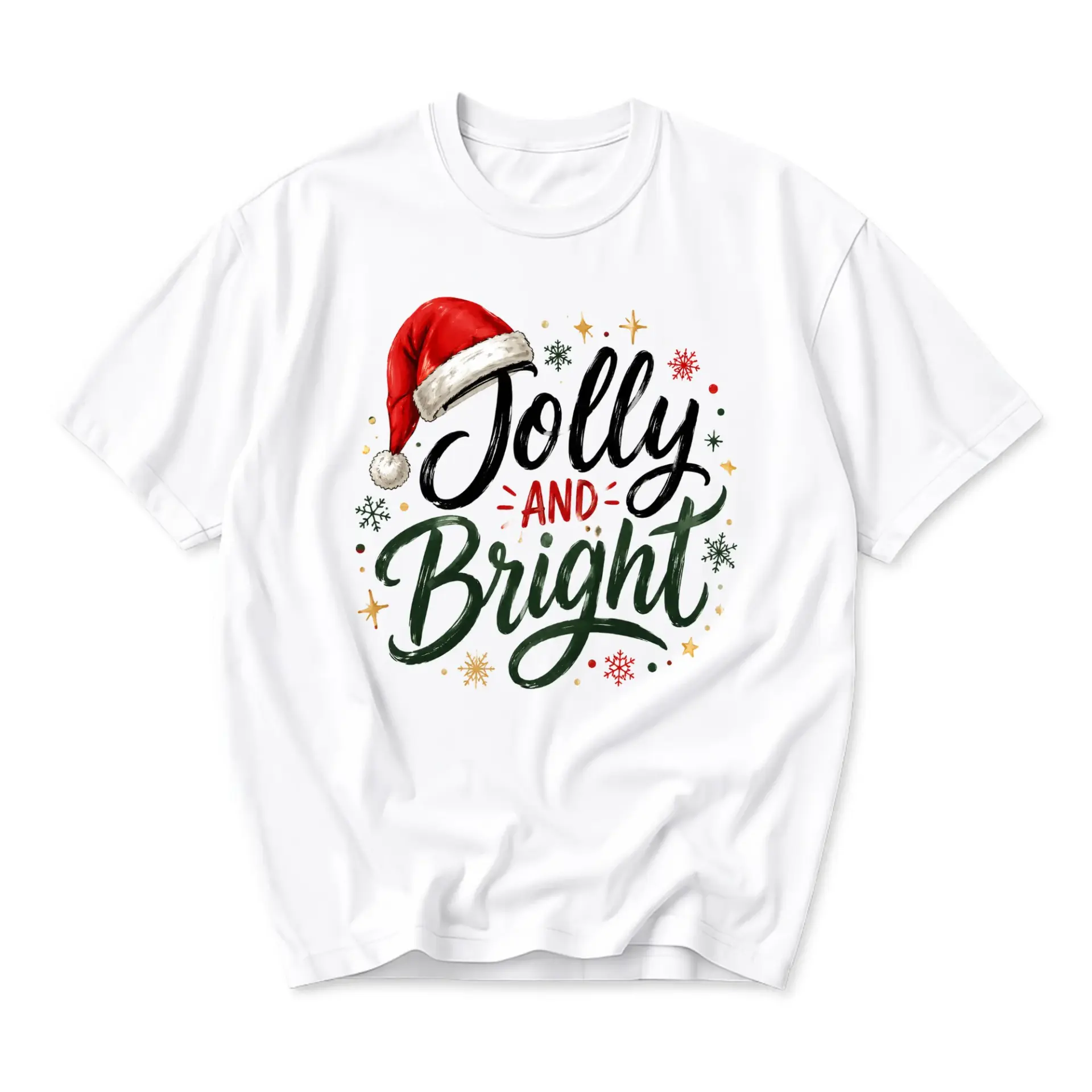 Graphic Tee Jolly and Bright Holiday Season Unisex Cotton Blend Crew Neck Short Sleeve Casual Shirt for Every Day