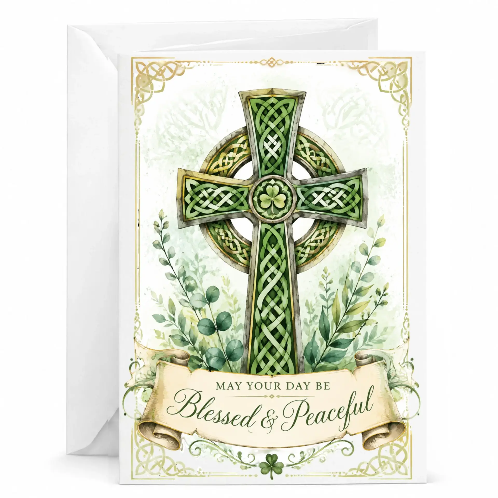Greeting Card with Celtic Cross Design and Inspirational Message for Spiritual Blessings and Peaceful Occasions