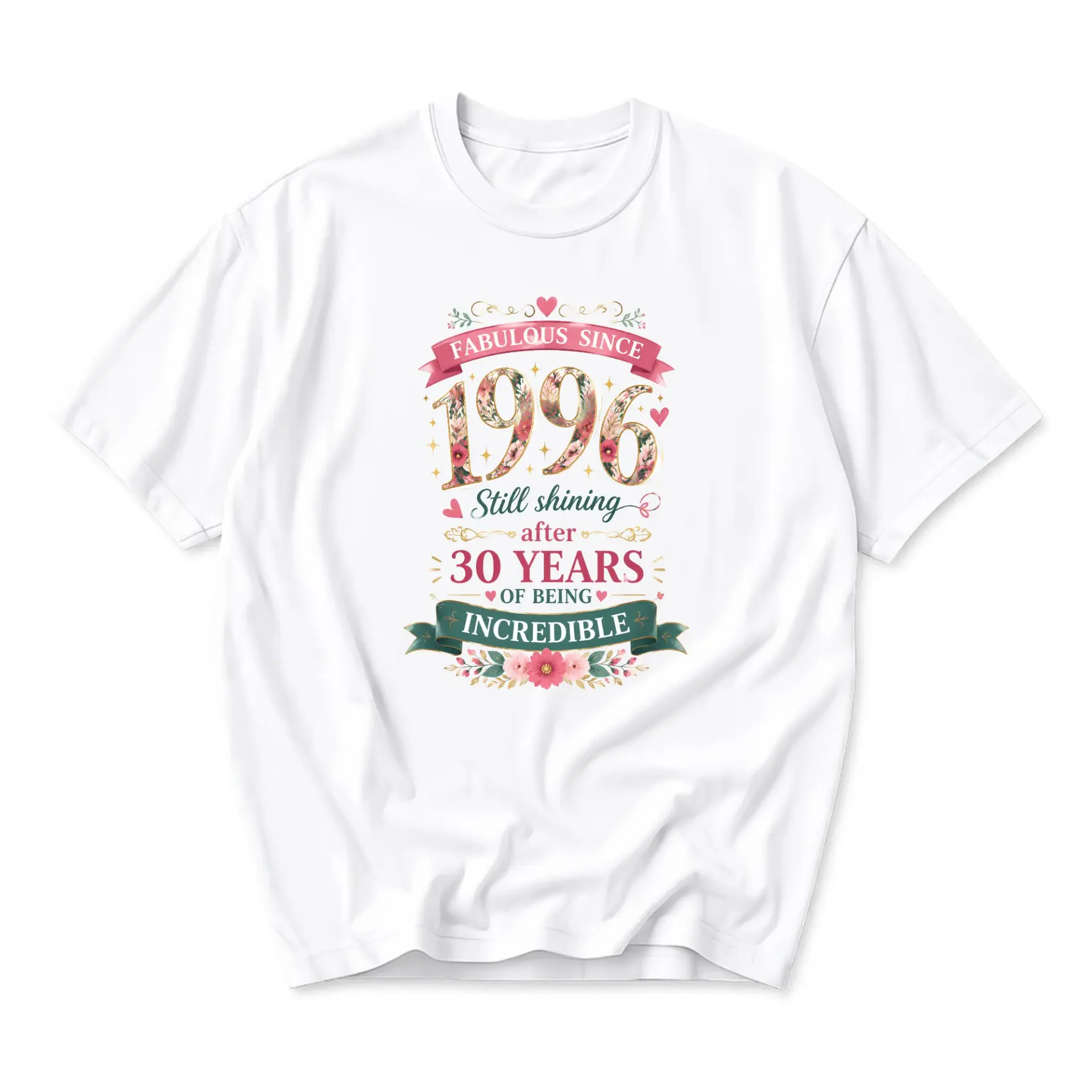 Graphic Tee Fabulous Since 1996 Floral Design Unisex Crew Neck Shirt for Casual Everyday Wear Birthday Celebration