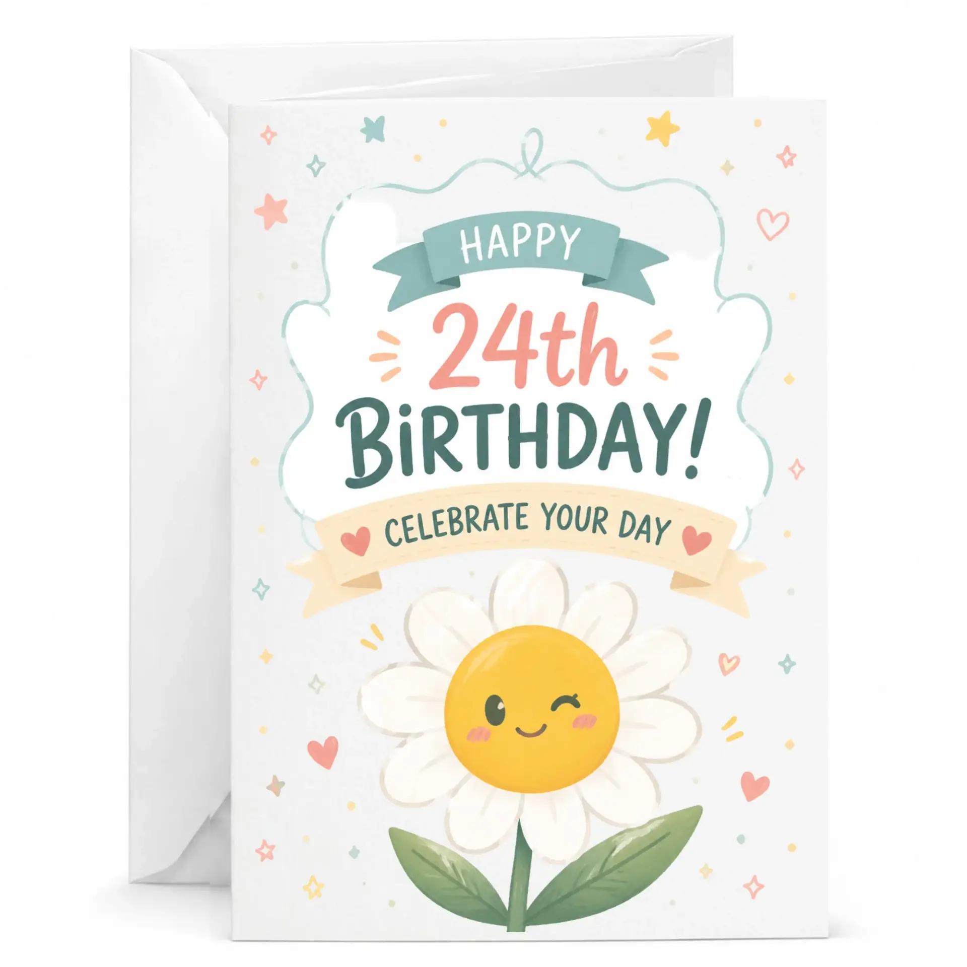 Birthday Card Happy 24th Birthday Cute Daisy Flower Design Greeting Card for Twenty-Fourth Birthday Celebration