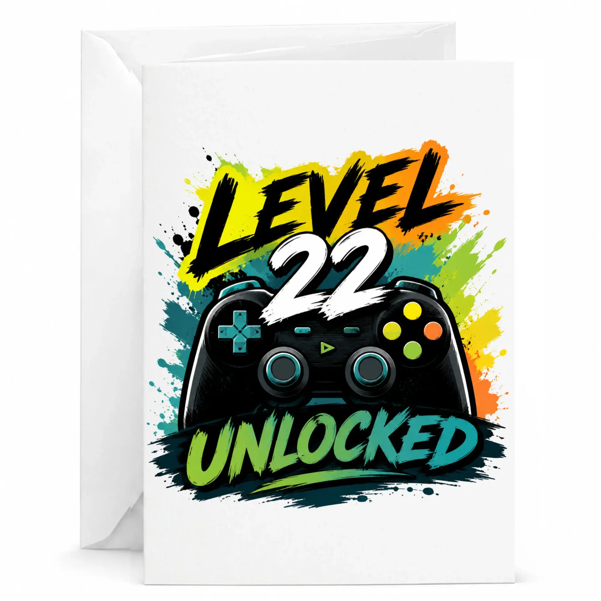 Level 22 Unlocked Greeting Card for Gaming Enthusiasts, Funny Birthday Celebration Stationery for Video Game Fans