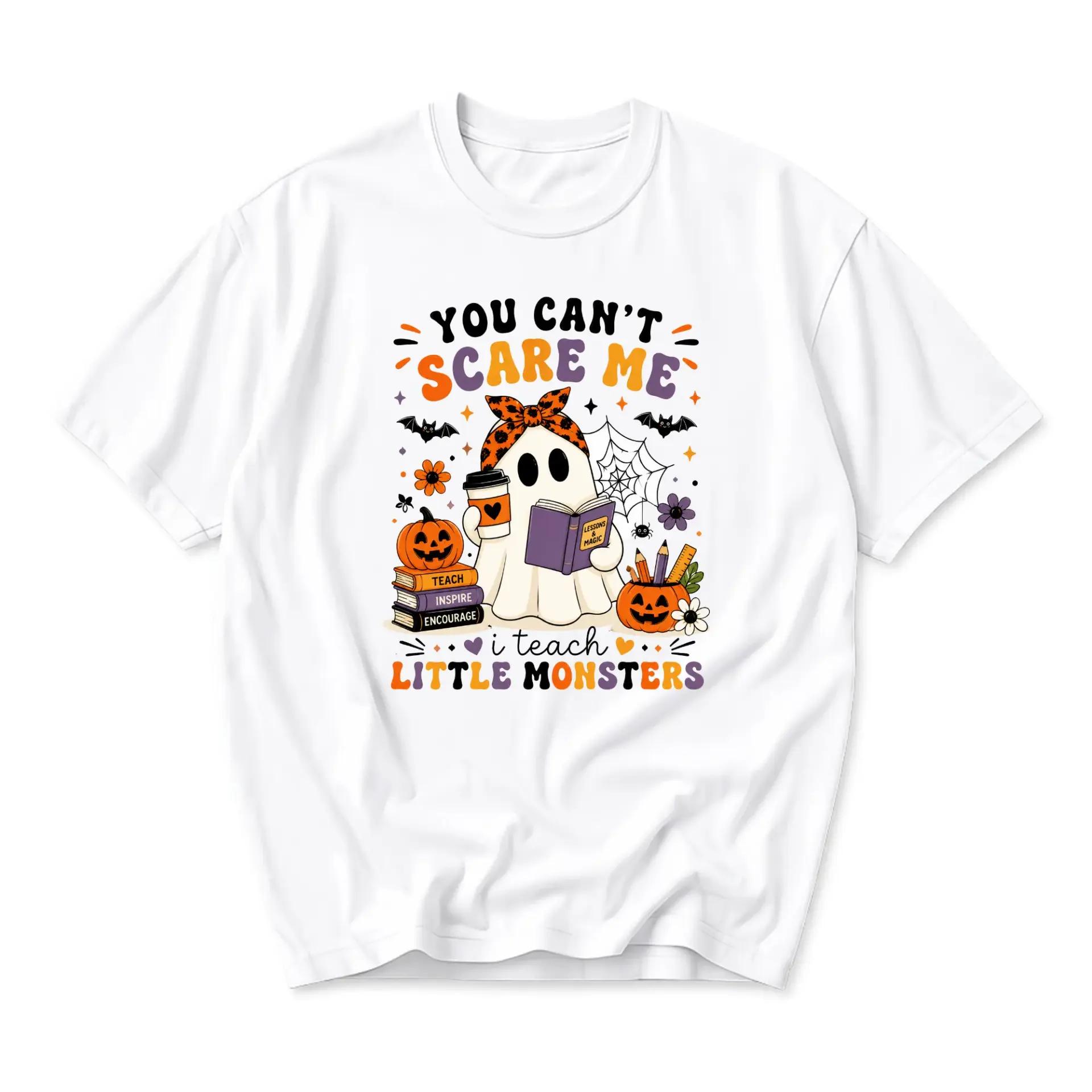 Funny Shirt Unisex Graphic Printed T-Shirt Featuring Ghost Teacher Design for Seasonal Casual Wear and Everyday Style