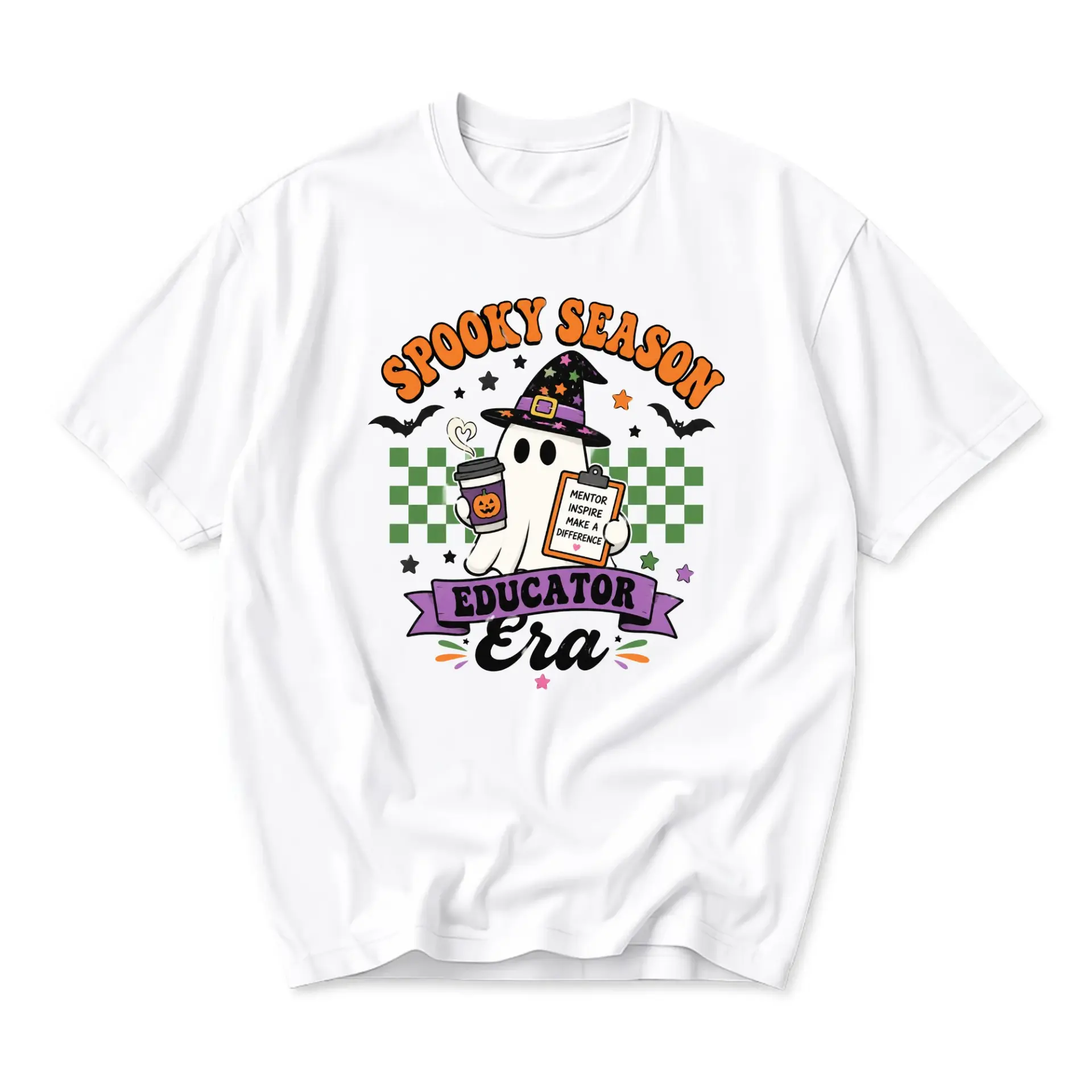 Graphic Tee Spooky Season Educator Era Ghost T-Shirt Funny Teacher Apparel Casual Short Sleeve Cotton Blend Top