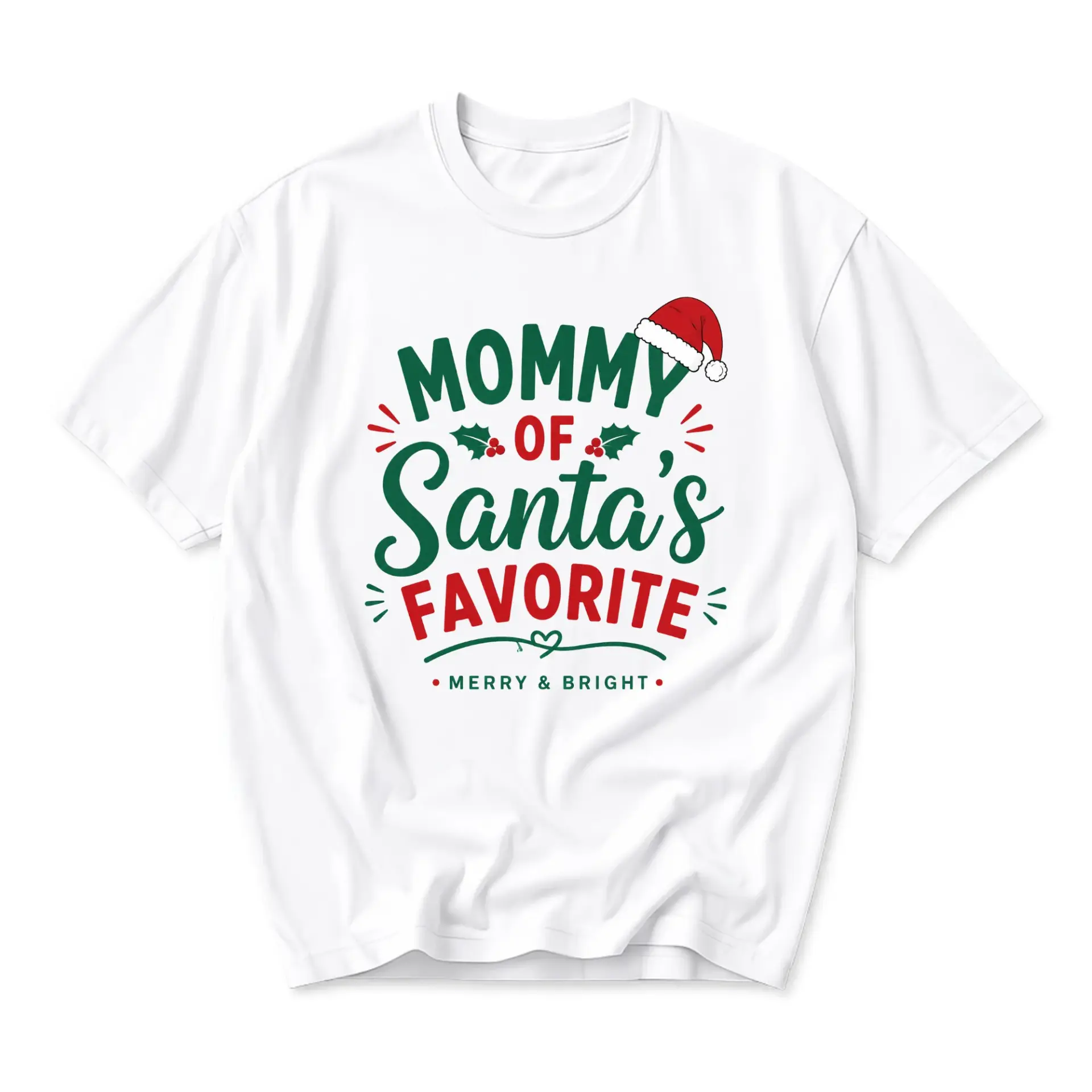 Funny Shirt Mommy of Santa's Favorite Graphic Tee Cute Christmas Holiday Quote Unisex Crew Neck Casual Cotton Top