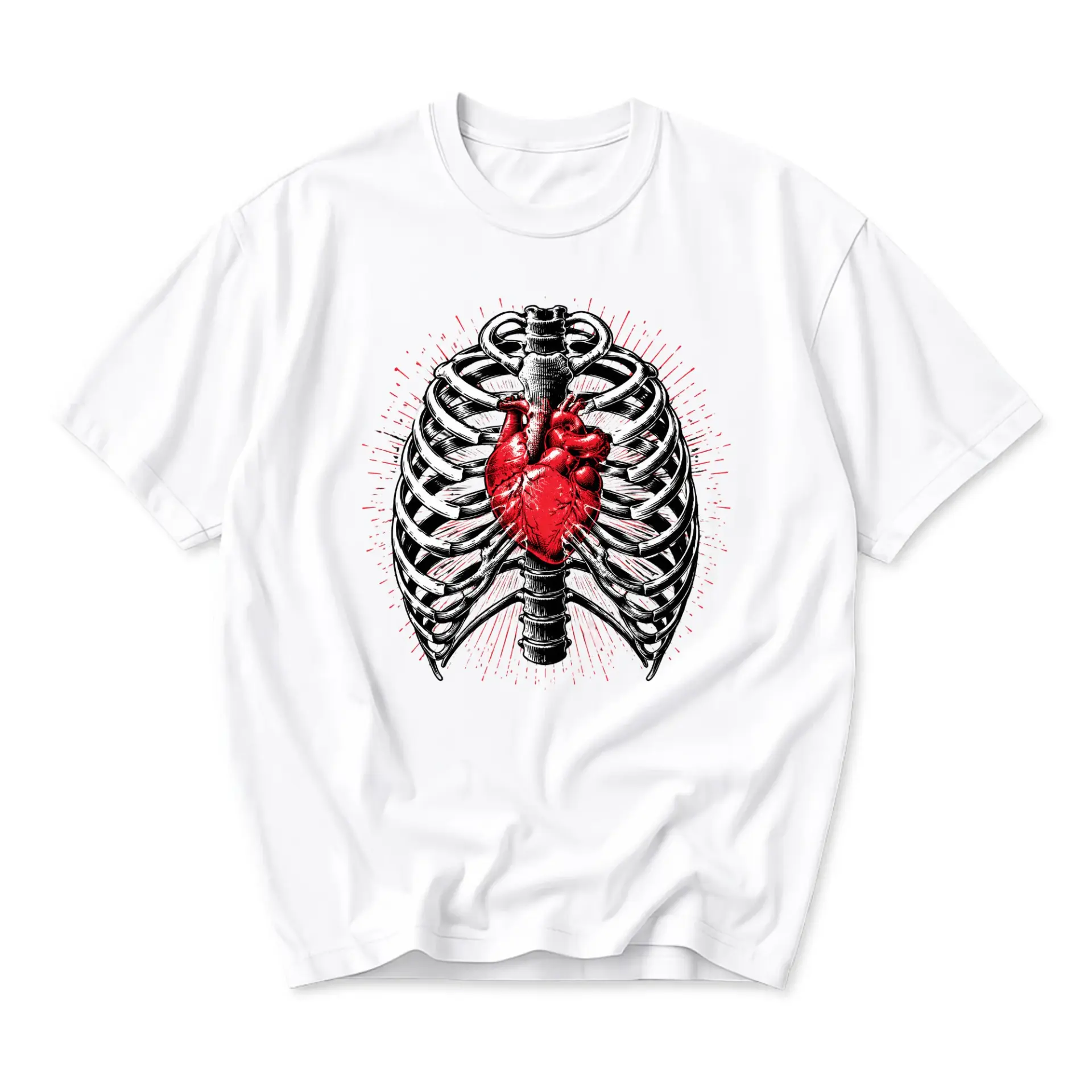 Graphic Tee Anatomical Heart Rib Cage Illustration Unisex Casual Crew Neck Comfortable Cotton Blend Short Sleeve Shirt