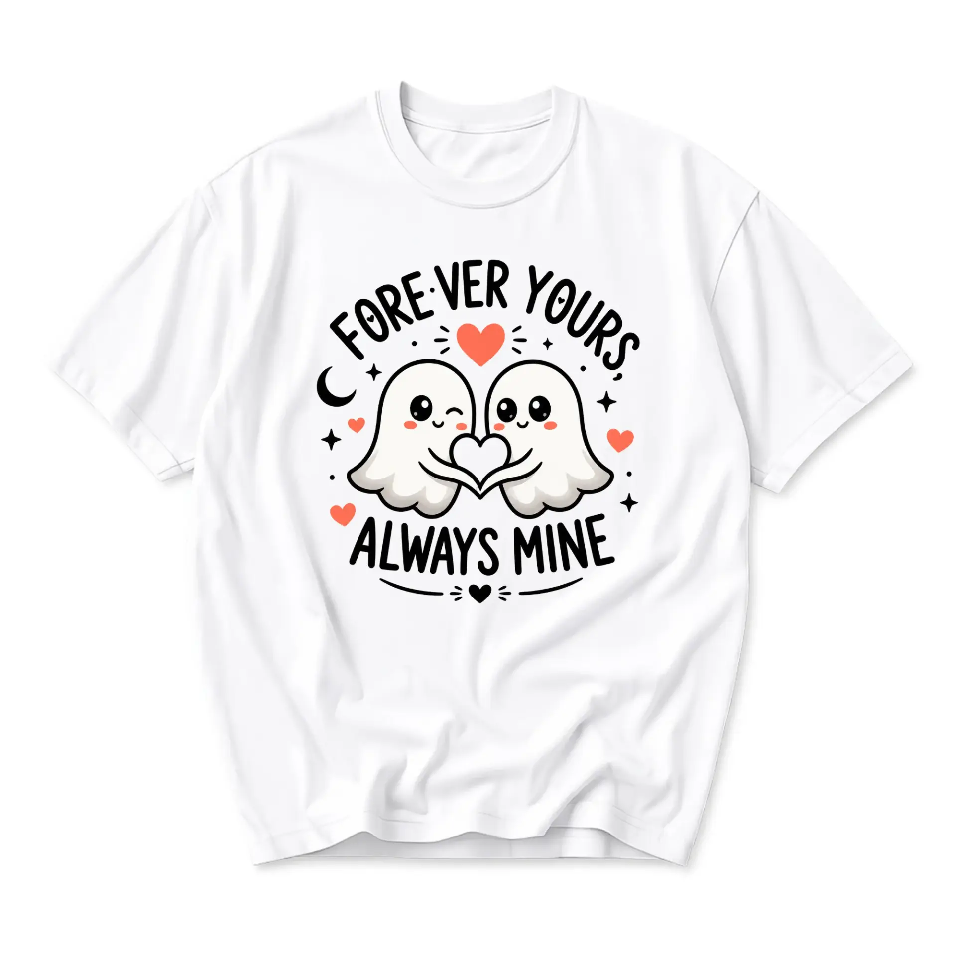 Graphic Tee Forever Yours Always Mine Ghost Couple Love Unisex Crew Neck Short Sleeve Shirt for Casual Everyday Wear