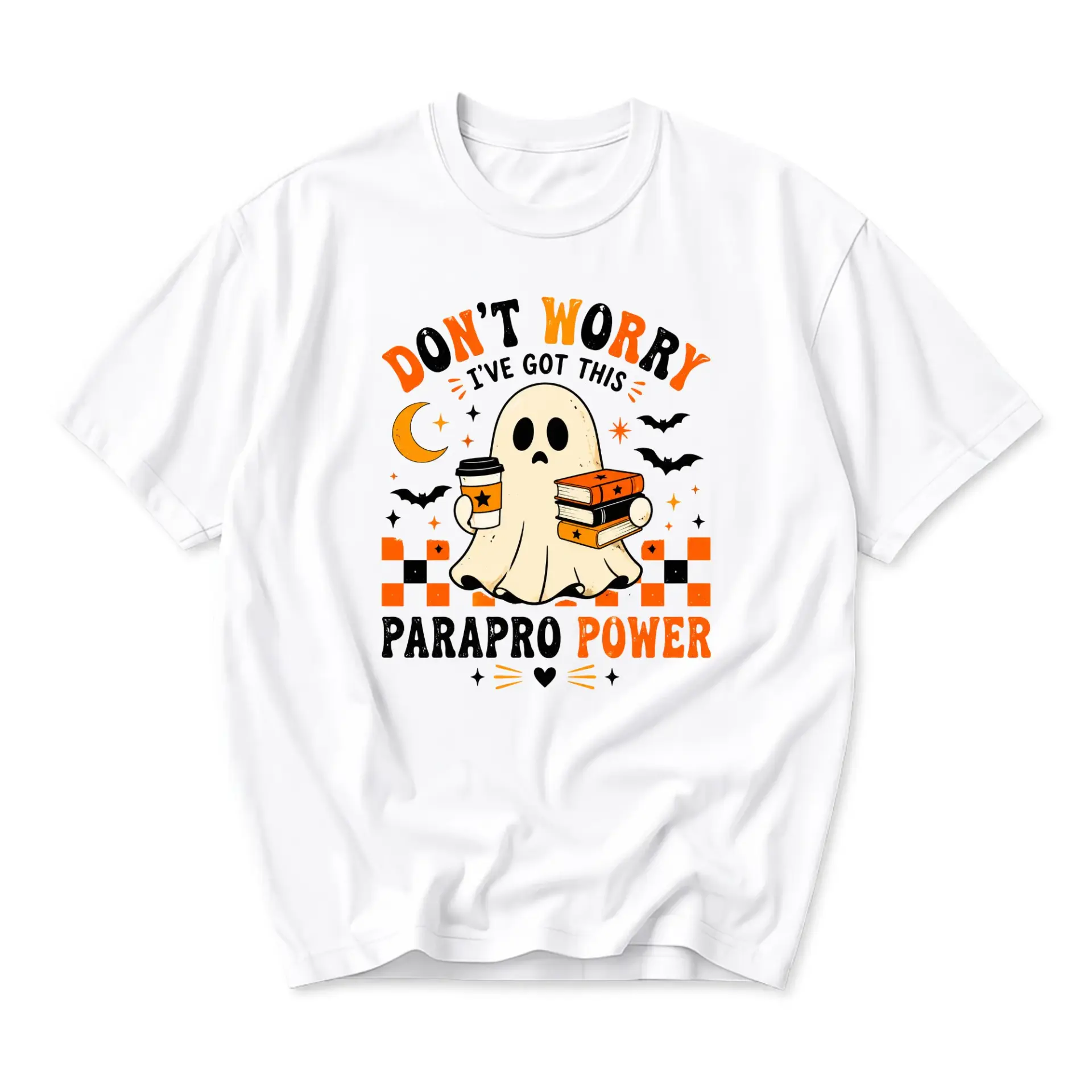 Funny Shirt Parapro Power Ghost Graphic Tee Cute Halloween Coffee and Book Lover Gift Unisex Casual Crew Neck Top