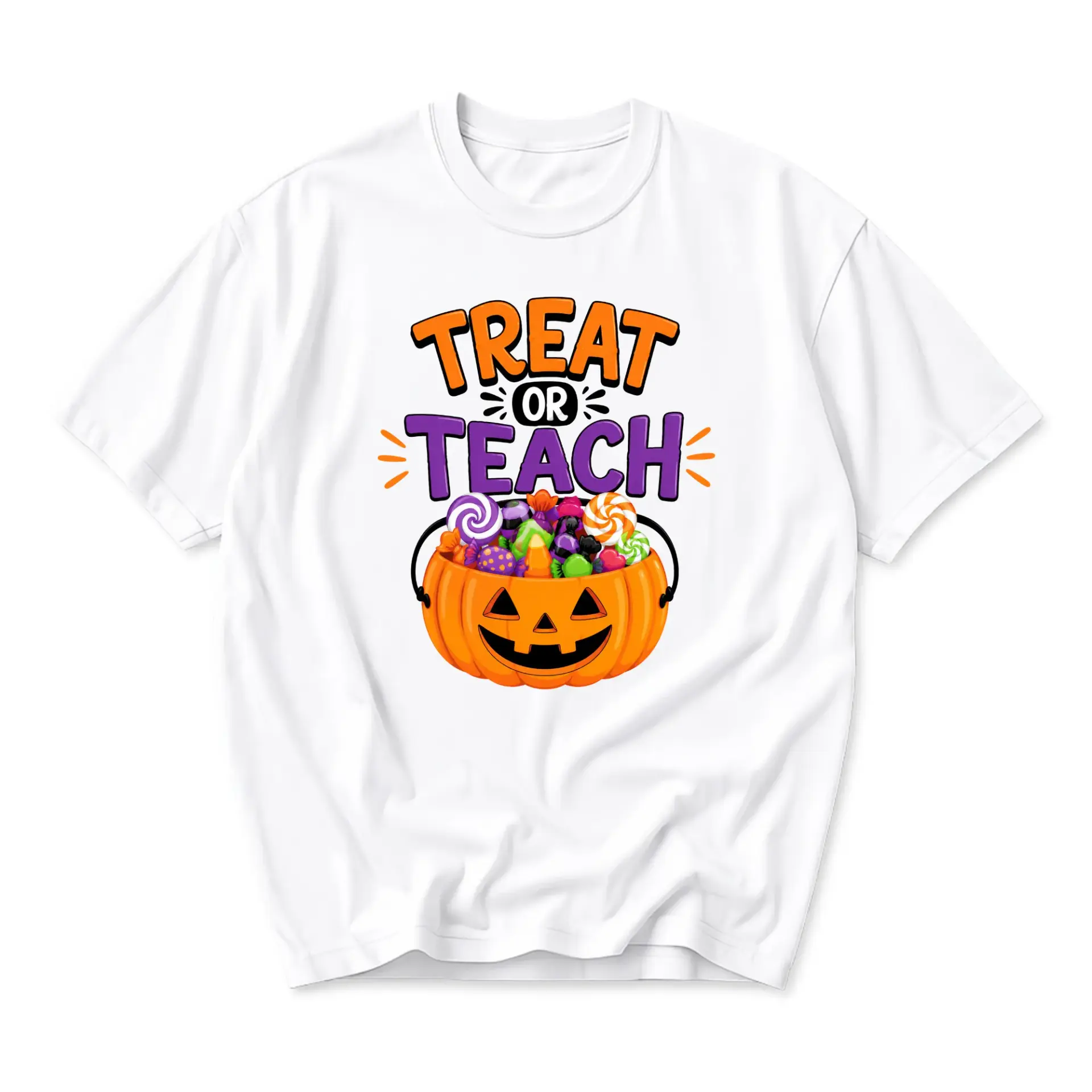 Funny Shirt Treat or Teach Halloween Graphic Tee for Teachers Fall Holiday Casual Crew Neck Short Sleeve Cotton Top
