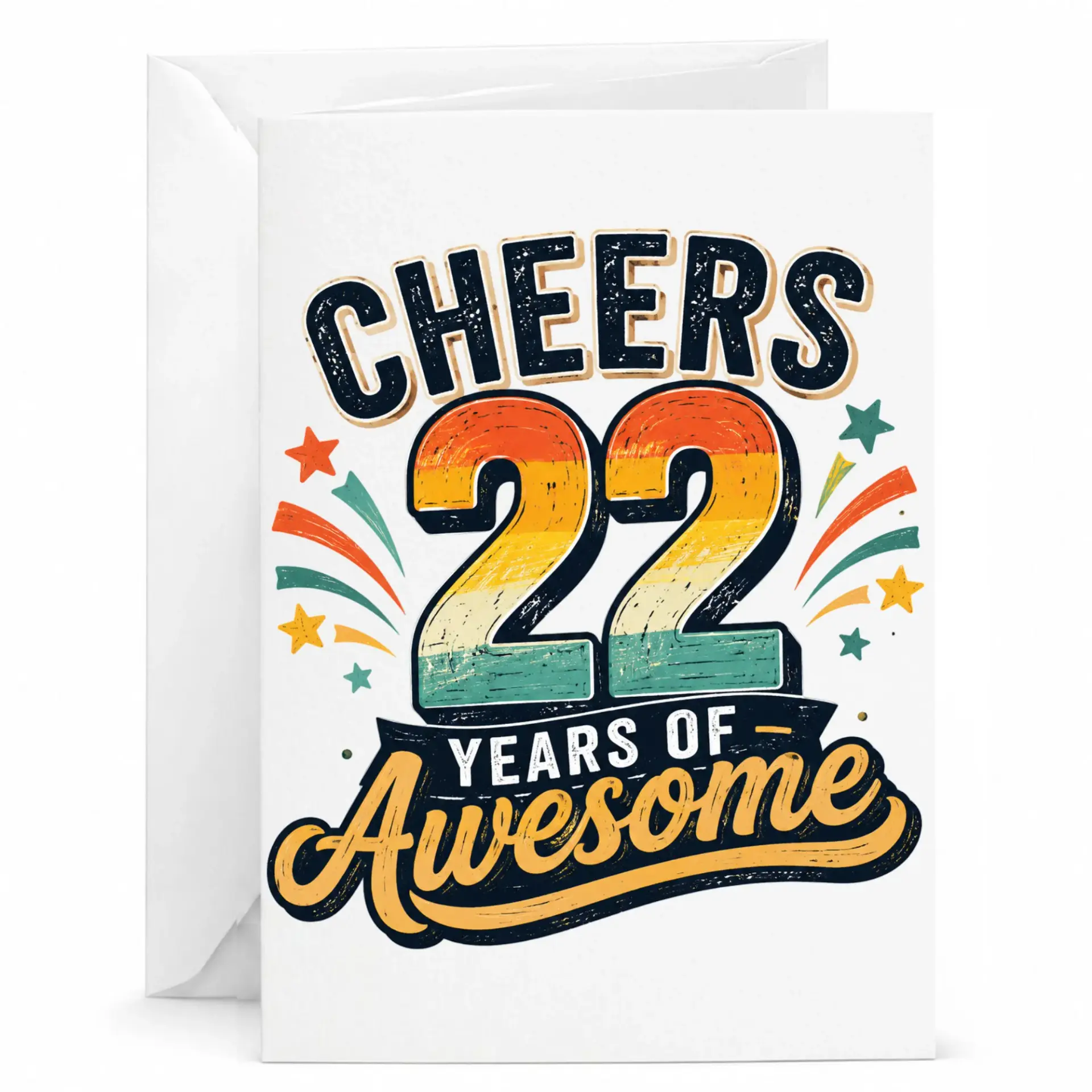 Birthday Card 22nd Birthday Gift Funny Cheers to 22 Years of Awesome Vintage Retro Style Greeting Card for Milestone