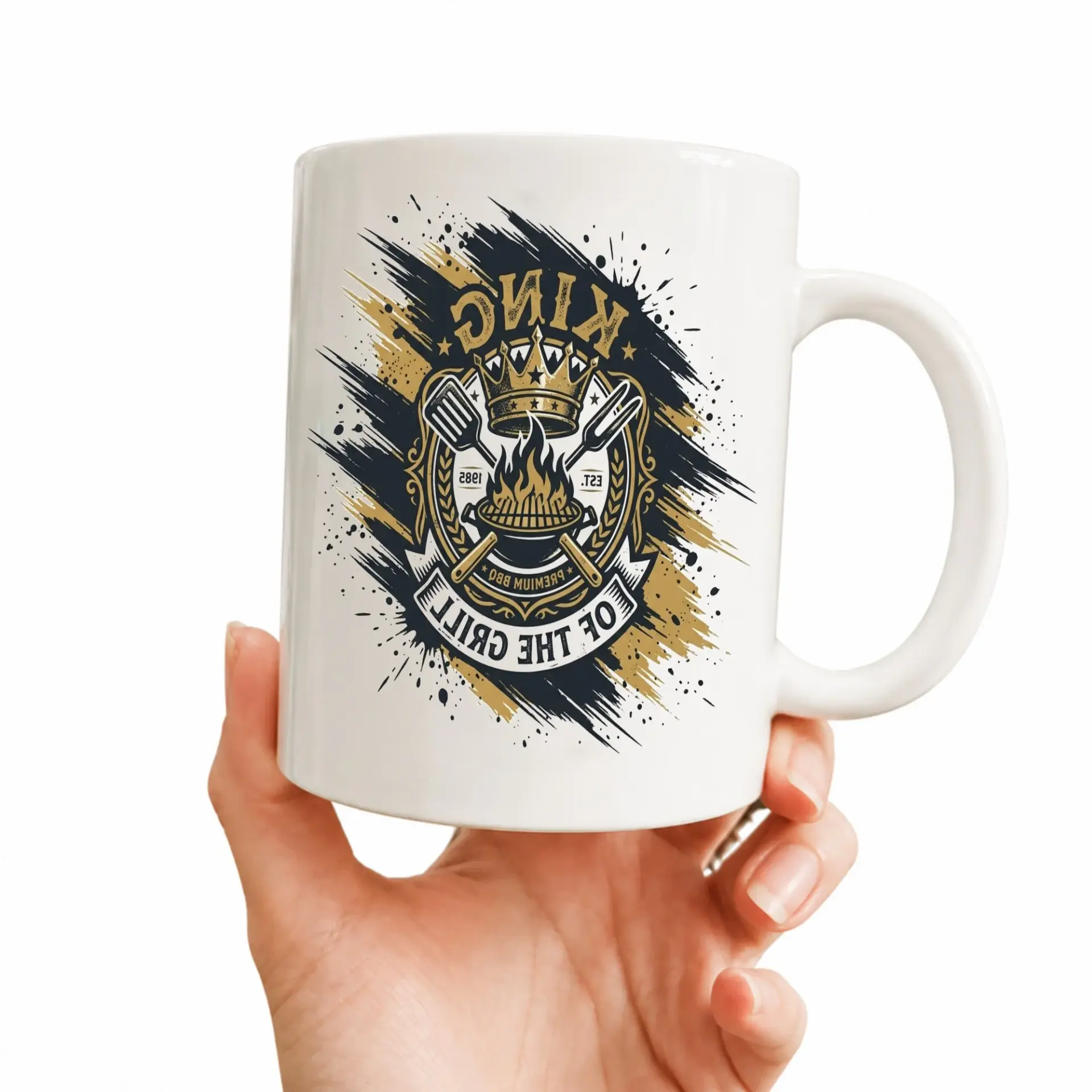 of the Grill Coffee Mug Blue Accent Handle Ceramic Drinkware for Barbecue Enthusiasts and Outdoor Cooking Fans