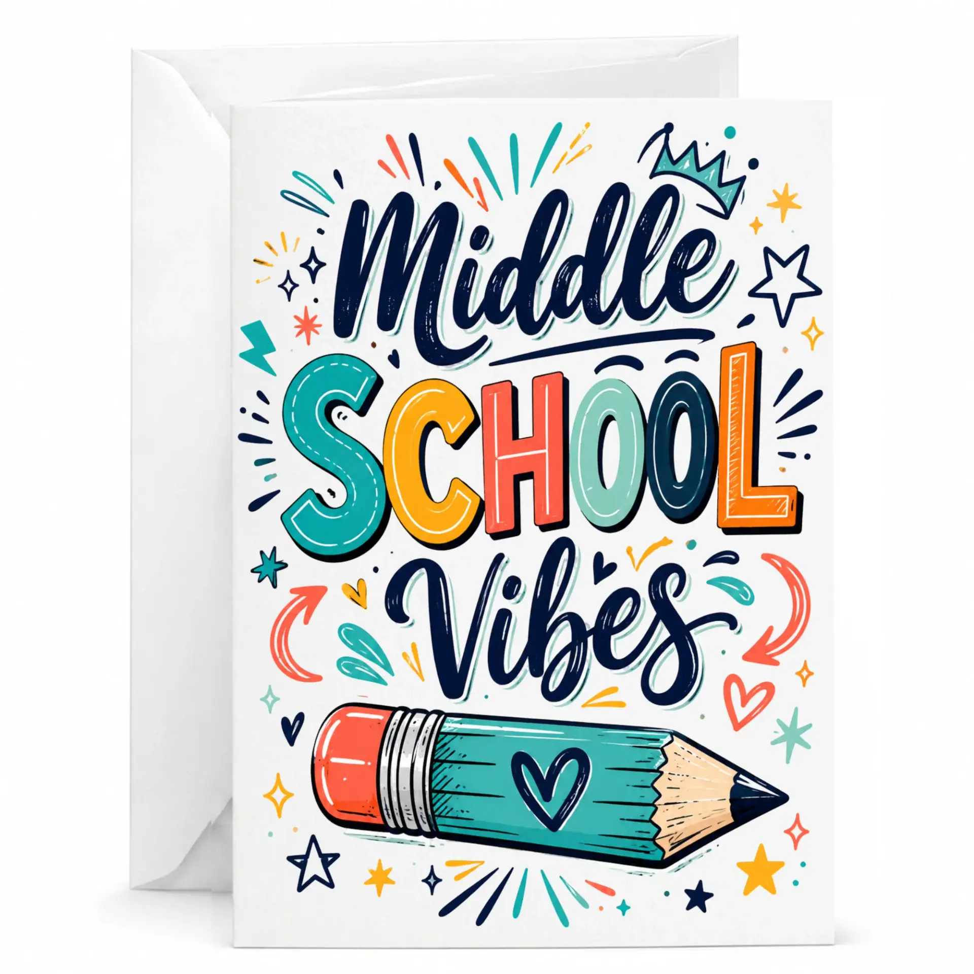 Funny Greeting Card Vibes Design Whimsical Lettering Pencil Illustration for Personalized Note Cards