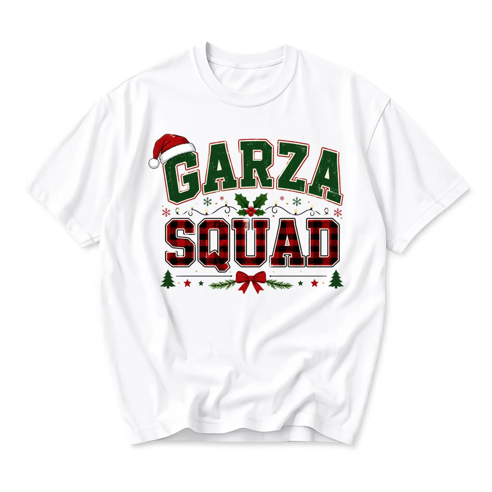 Graphic Tee Garza Squad Christmas T-Shirt Festive Family Holiday Unisex Crew Neck Casual Everyday Short Sleeve Shirt