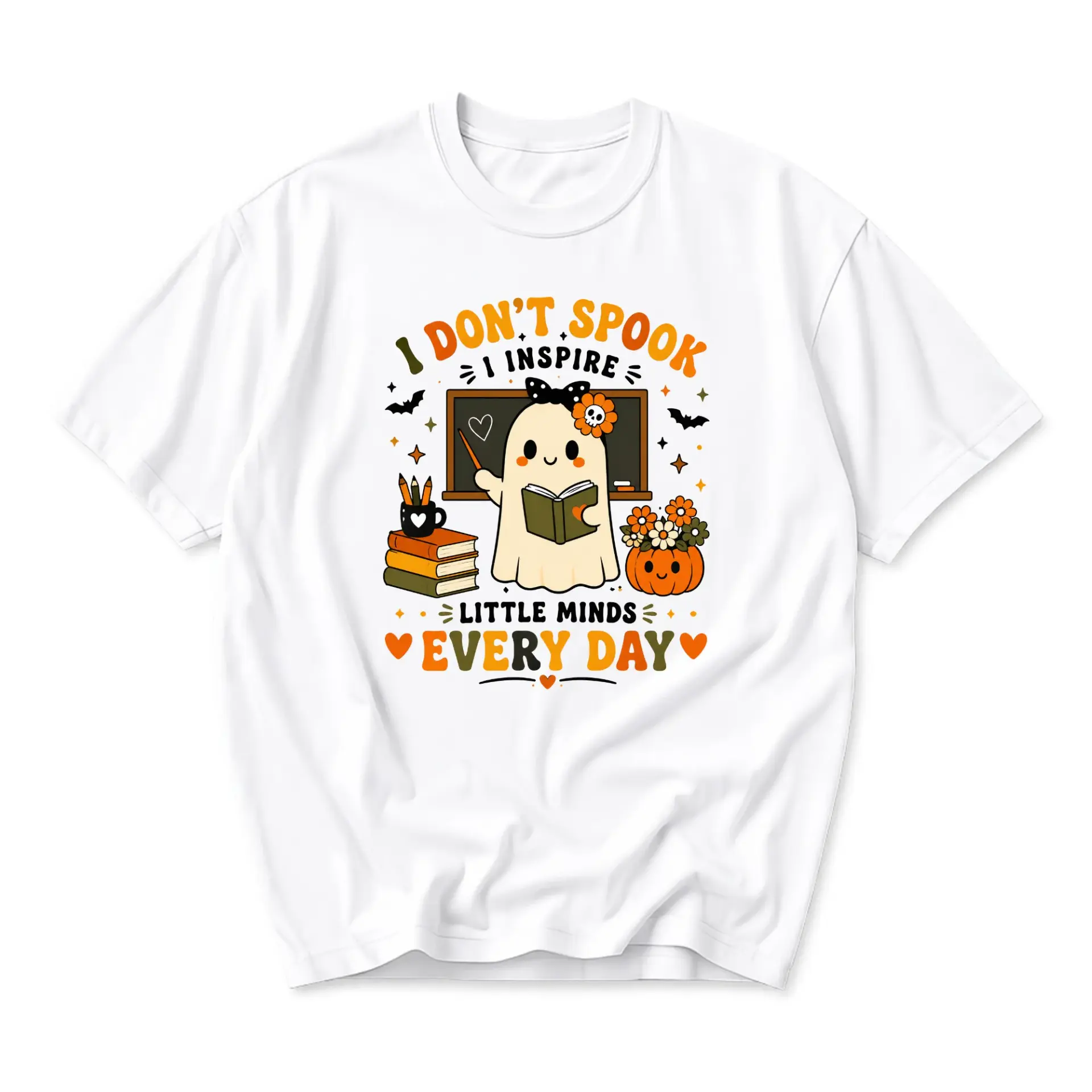 Graphic Tee I Don't Spook I Inspire Little Minds Every Day Unisex Casual Crew Neck T-Shirt for Teachers and Educators