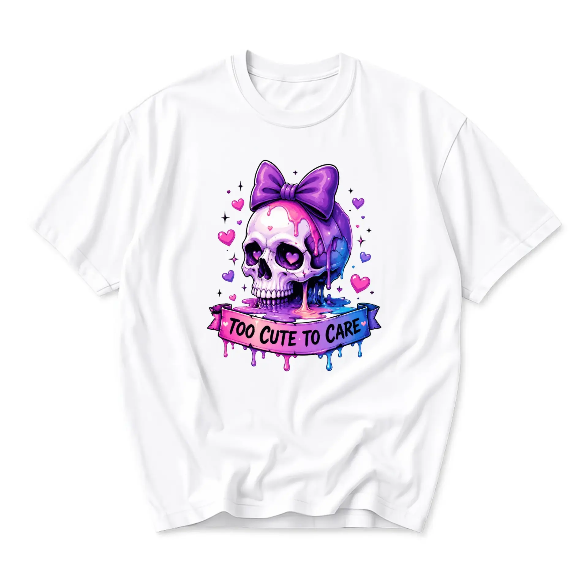 Graphic Tee Too Cute to Care Skull Print Unisex Cotton Everyday Casual Shirt Comfortable Short Sleeve Crew Neck Top