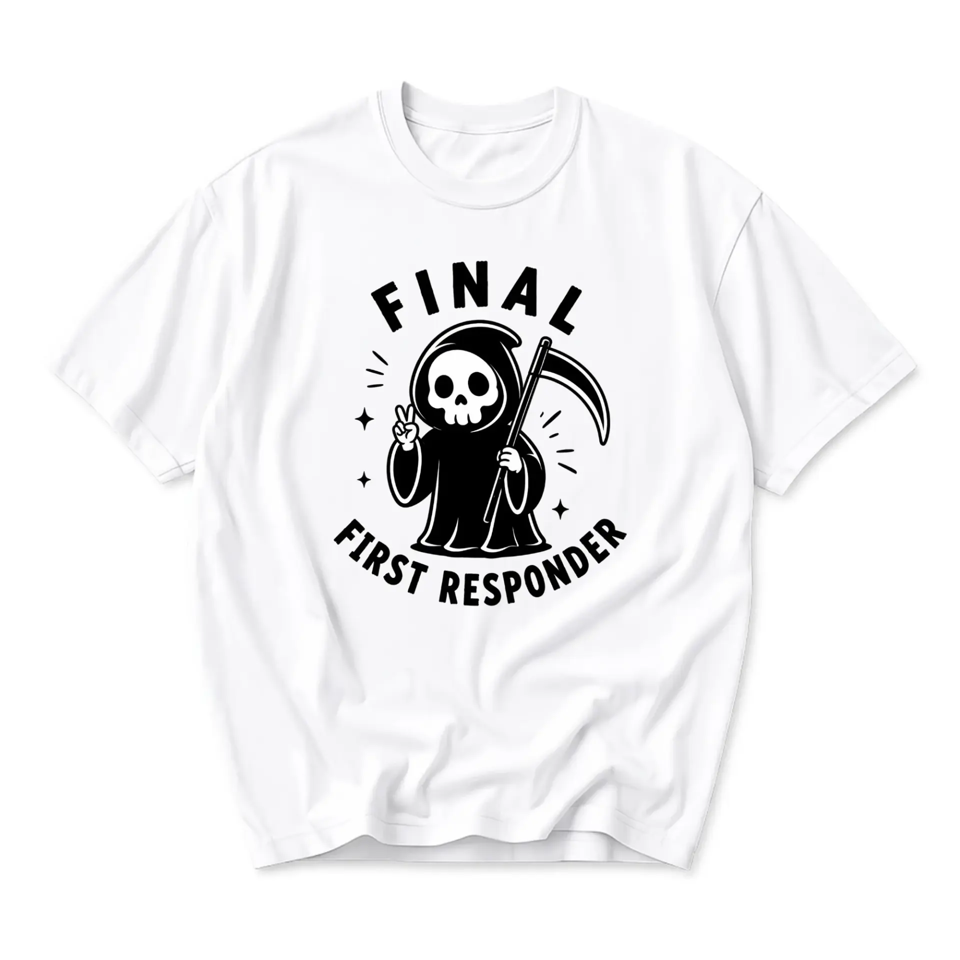 Funny Shirt Grim Reaper Final First Responder Graphic Tee Unisex Casual Cotton Crew Neck Short Sleeve Top for Adults
