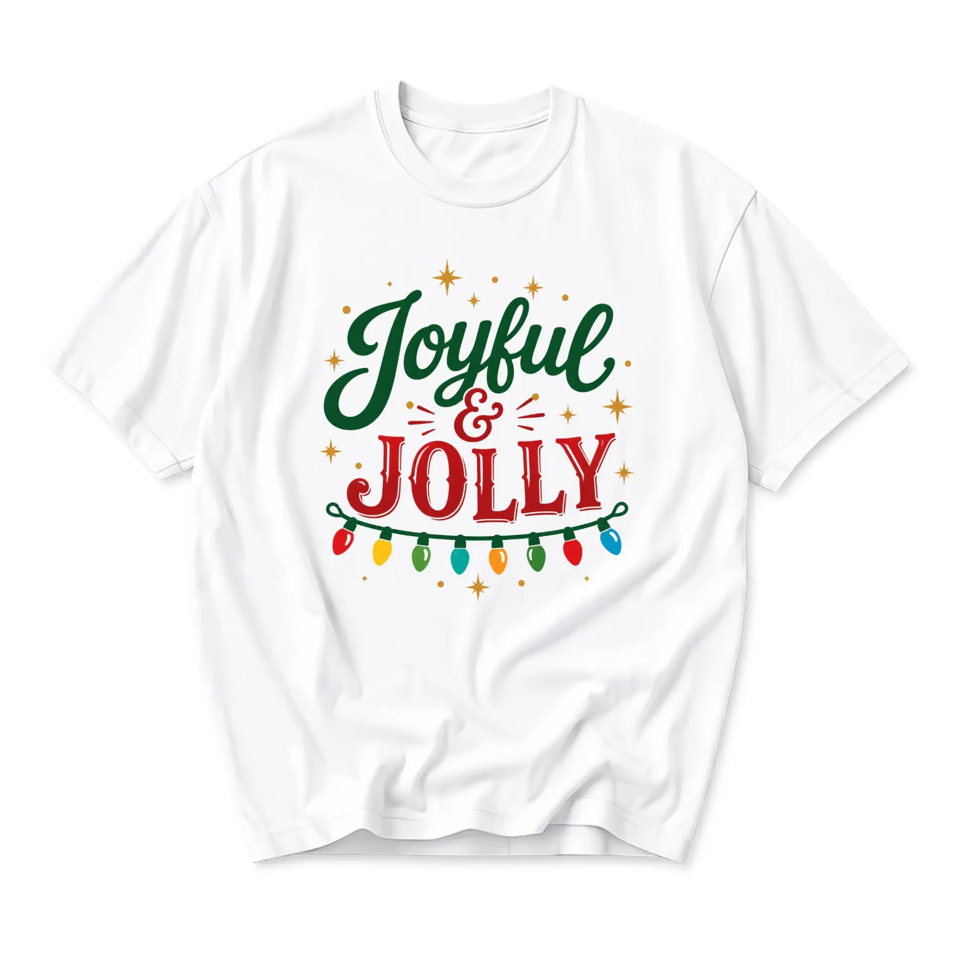 Graphic Tee Joyful and Jolly Holiday Text Design Unisex Casual Everyday Short Sleeve Crew Neck Cotton Blend Shirt