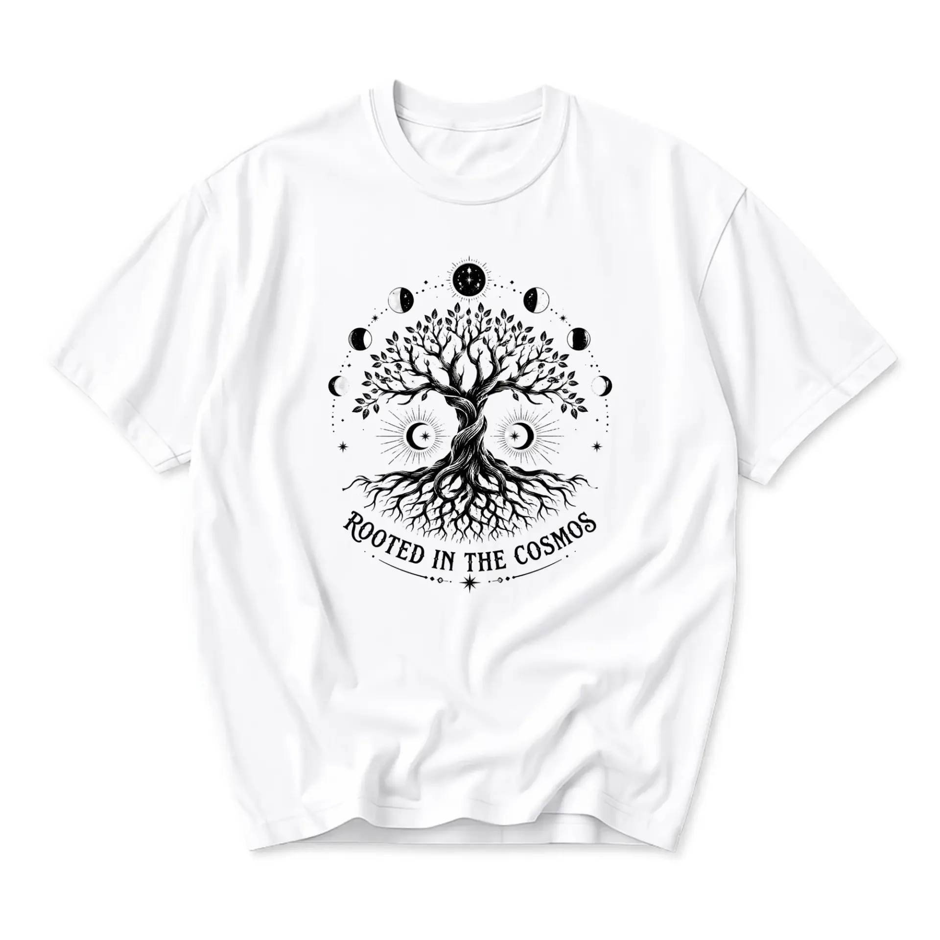 Graphic Tee Rooted in the Cosmos Celestial Tree Shirt Unisex Casual Crew Neck Short Sleeve Cotton Blend Top