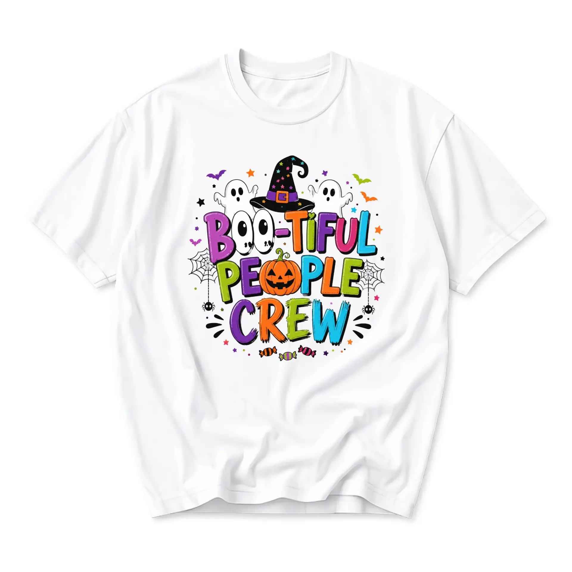 Funny Shirt Boo-Tiful People Crew Graphic Tee Unisex Seasonal Casual Top for Everyday Wear and Holiday Occasions