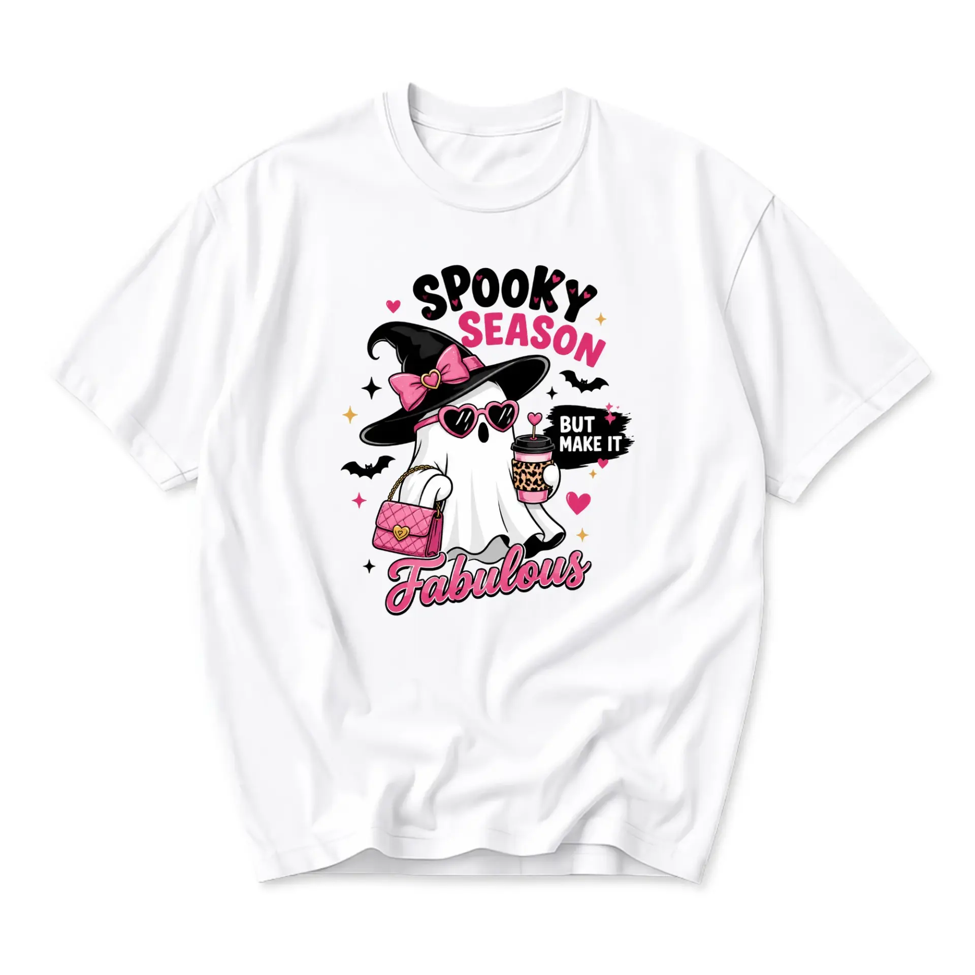 Graphic Tee Spooky Season but Make It Fabulous Ghost T-Shirt Fun Halloween Aesthetic Apparel for Everyday Casual Wear
