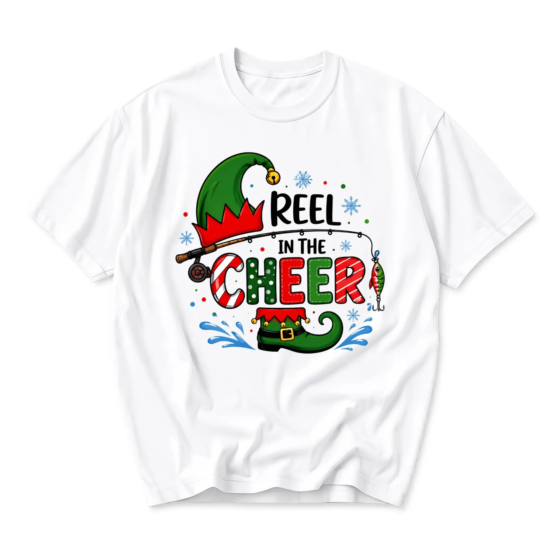 Graphic Tee Reel in the Cheer Fishing Holiday Unisex Shirt Festive Seasonal Crew Neck Top for Casual Everyday Wear