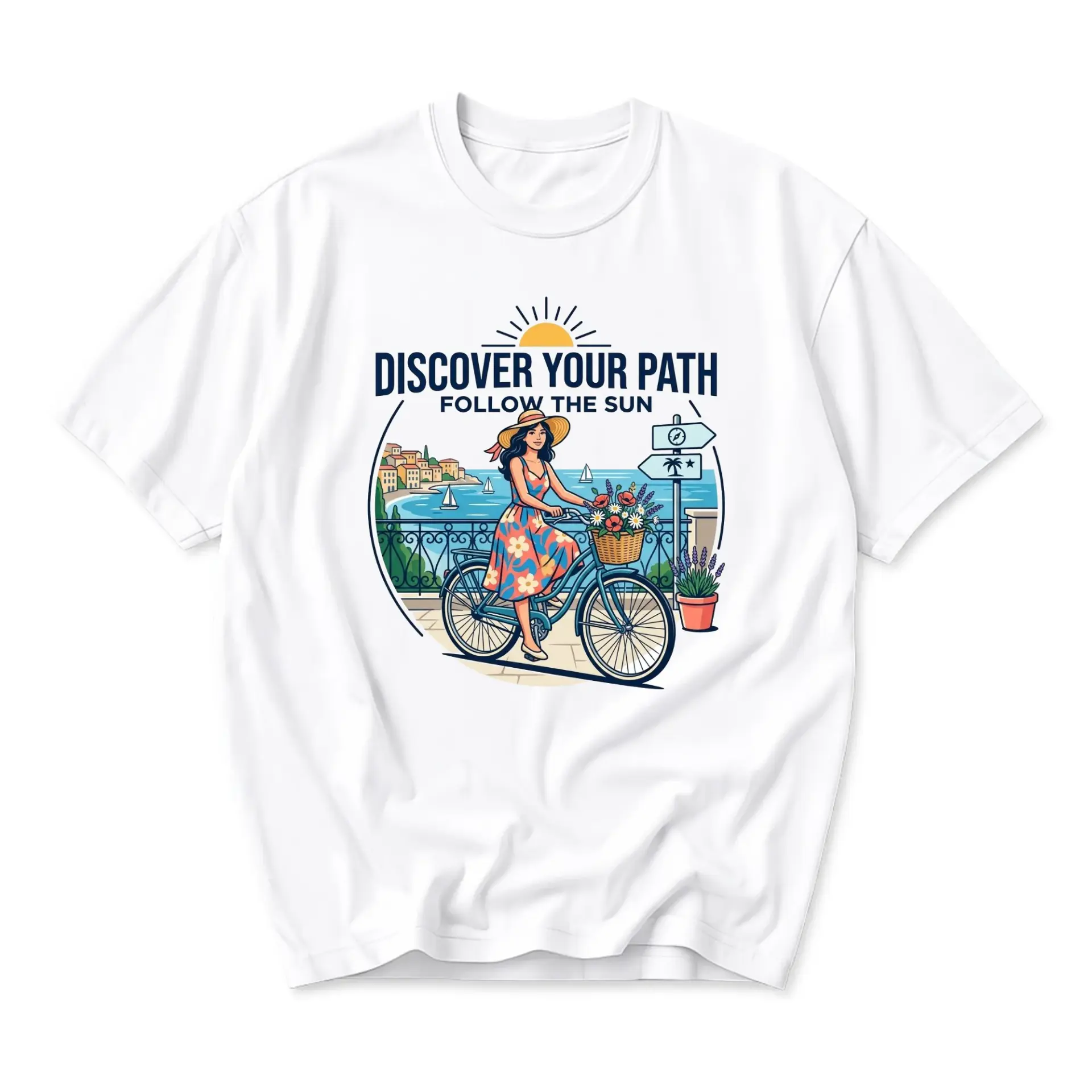 Graphic Tee Discover Your Path Follow the Sun Art Unisex Casual Short Sleeve Crew Neck Cotton Blend T-Shirt Top