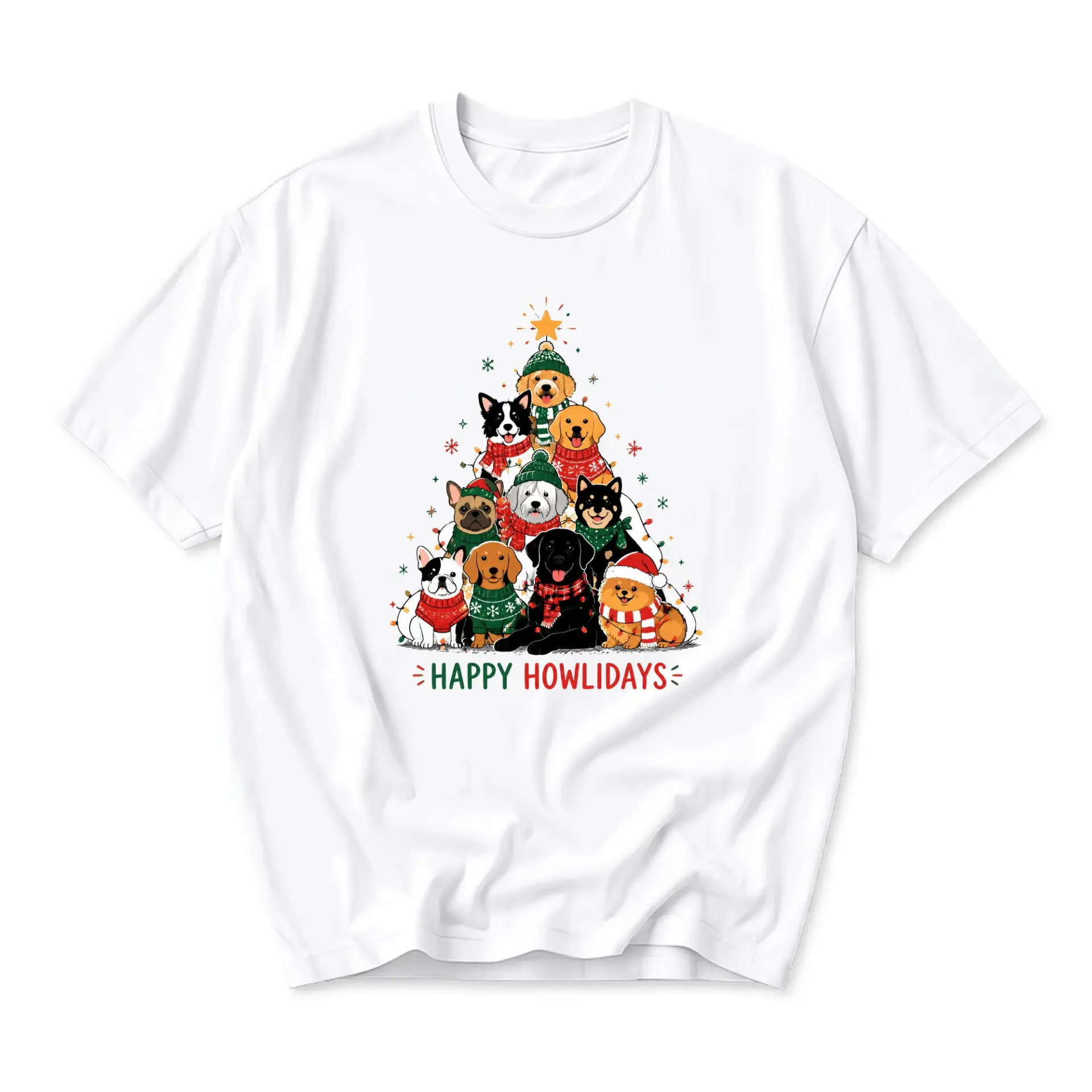 Funny Shirt Happy Howlidays Christmas Tree with Cute Graphic Printed Unisex