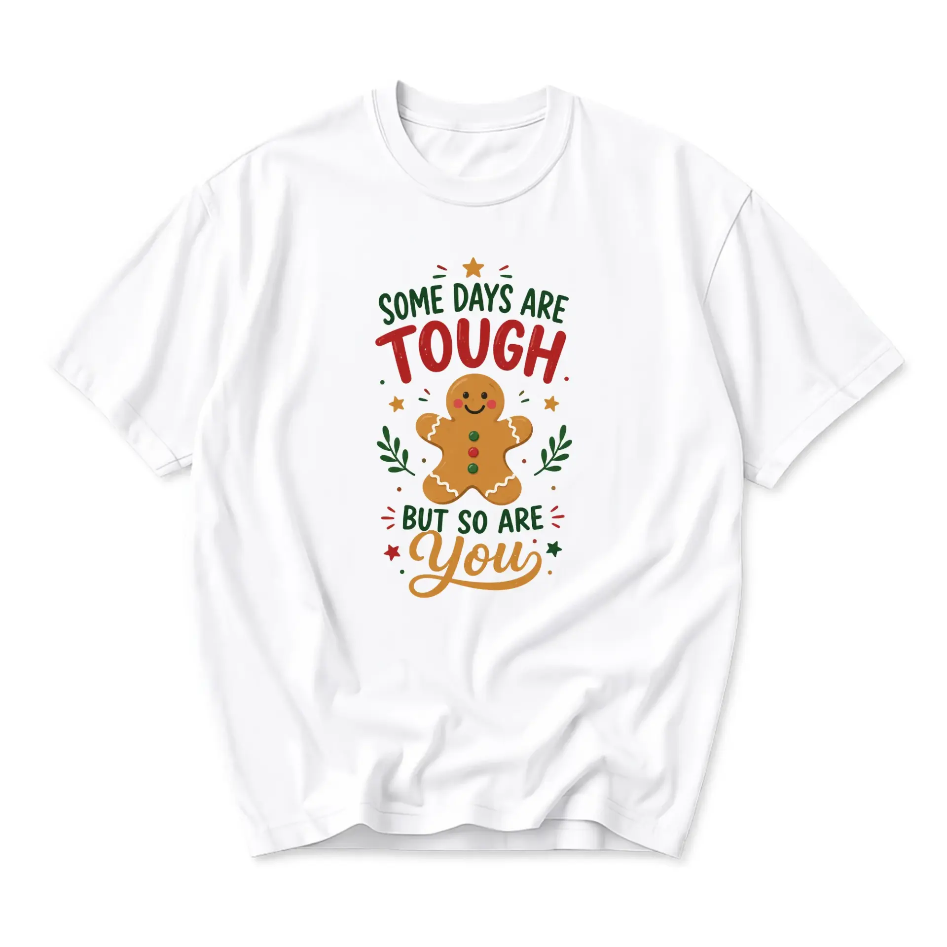 Graphic Tee Unisex Crew Neck T-Shirt with Cute Gingerbread Cookie Holiday Inspirational Quote Print for Casual Wear