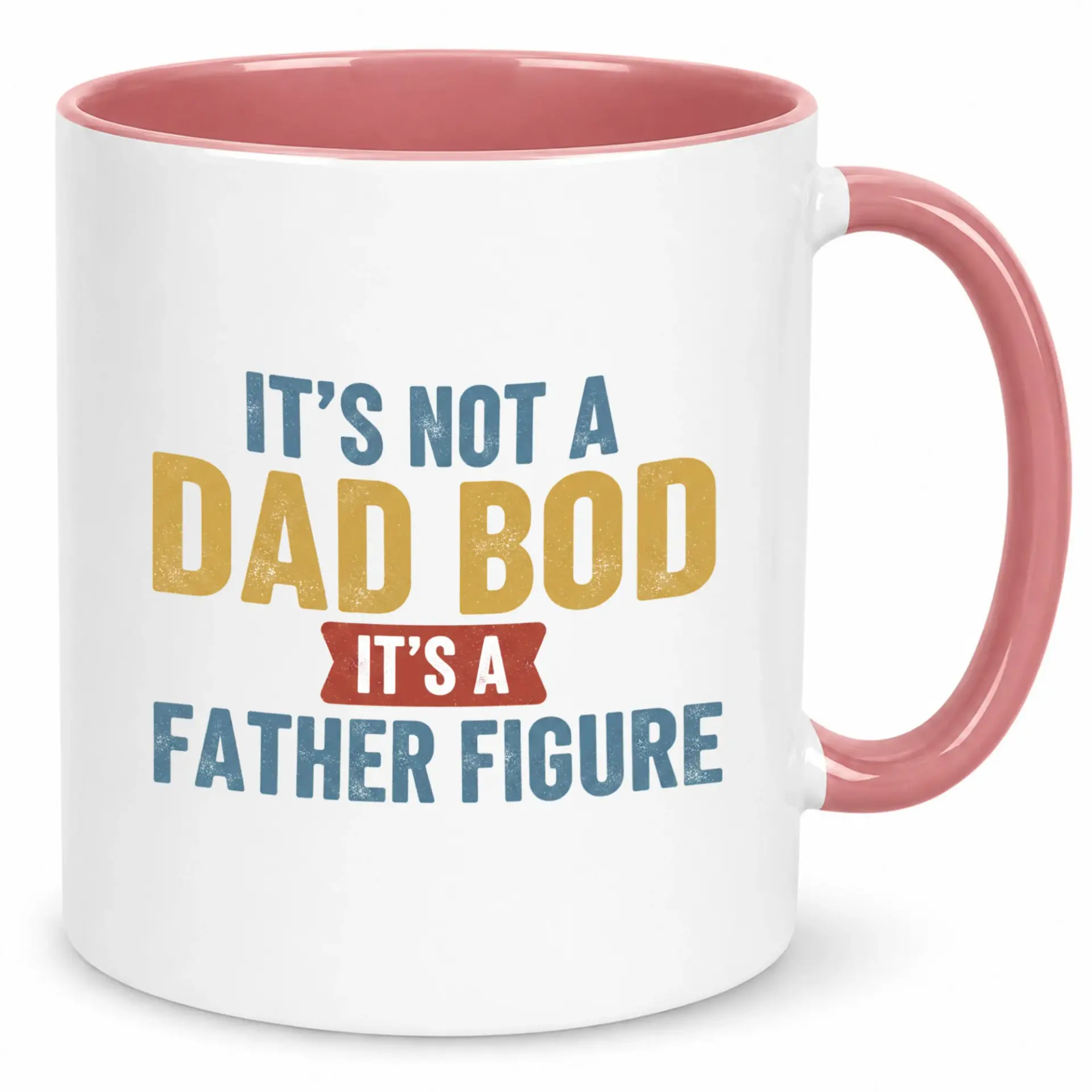 Funny Father Figure Dad Bod Joke Ceramic Coffee Mug with Pink Handle and Interior Humorous Gift for Dads Grandpas or Figures