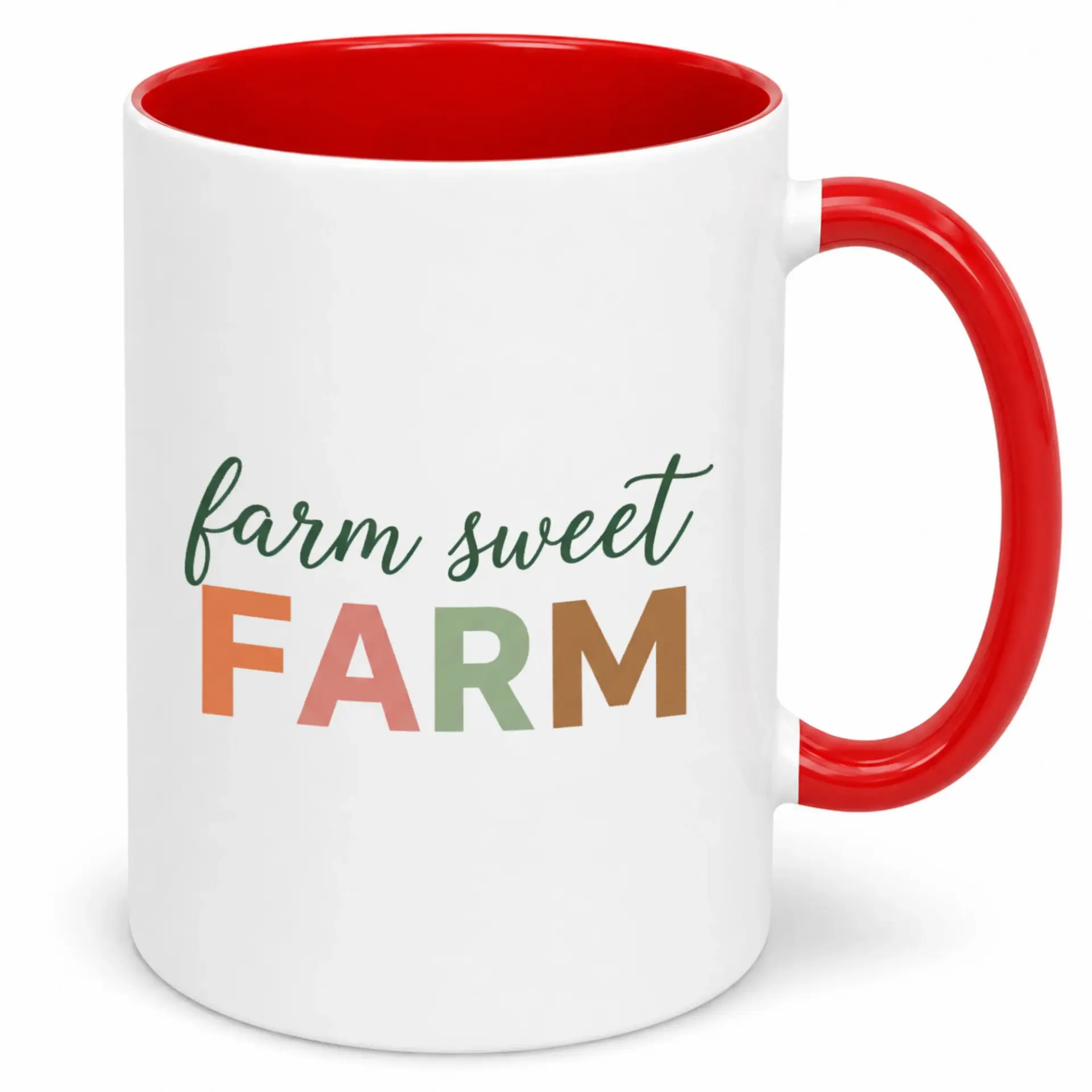 Farm Ceramic Coffee Mug 11oz or 15oz White Drinkware with Vibrant Design Red Handle & Interior Home or Office Gift