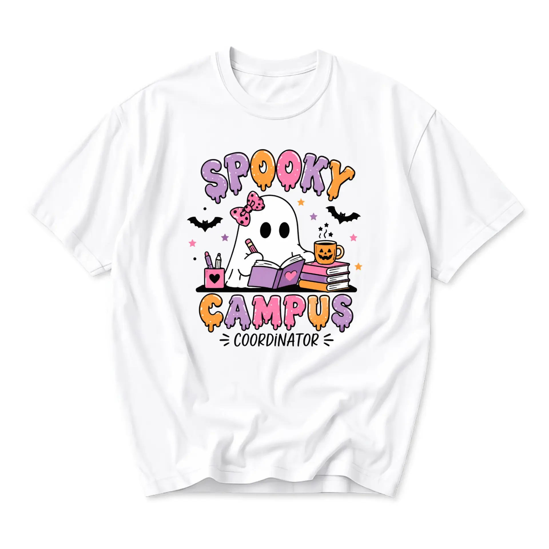 Graphic Tee Spooky Campus Coordinator Ghost Unisex Crew Neck T-Shirt for Everyday Casual Wear and Autumn Season