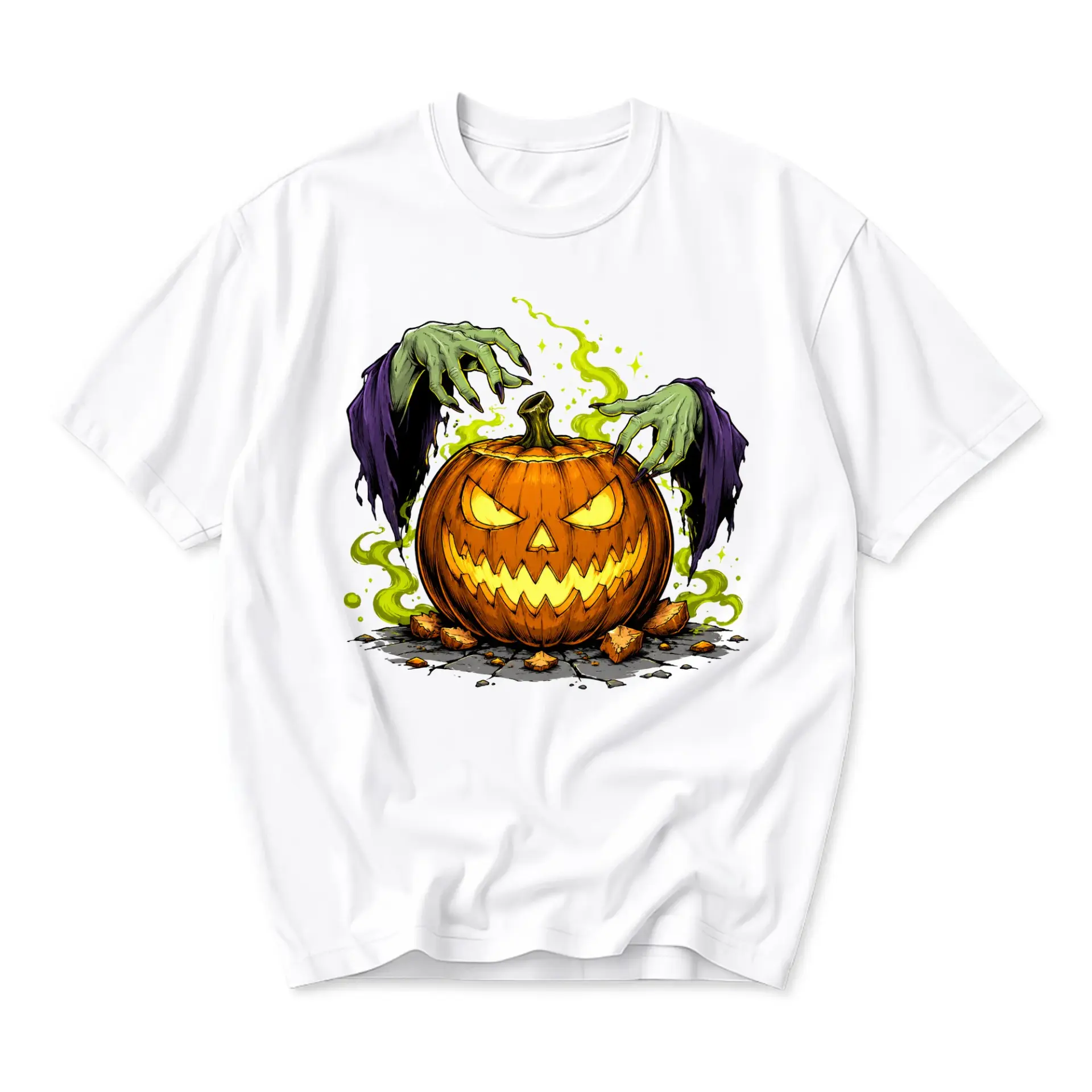 Graphic Tee Pumpkin Witch Hands Design Unisex Short Sleeve Crew Neck Comfortable Everyday Casual Fall Holiday Apparel