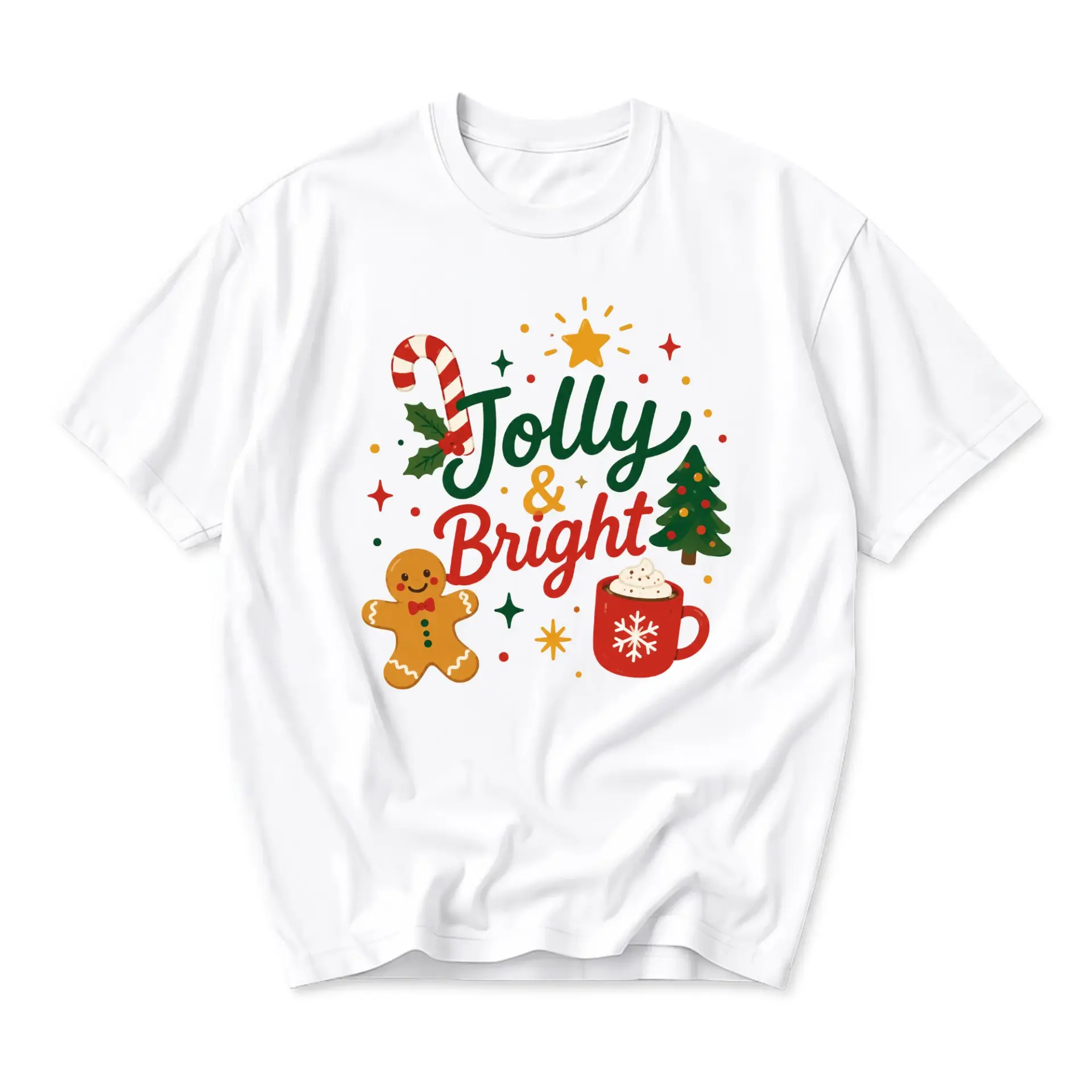 Graphic Tee Jolly and Bright Holiday Season Printed T-Shirt Casual Unisex