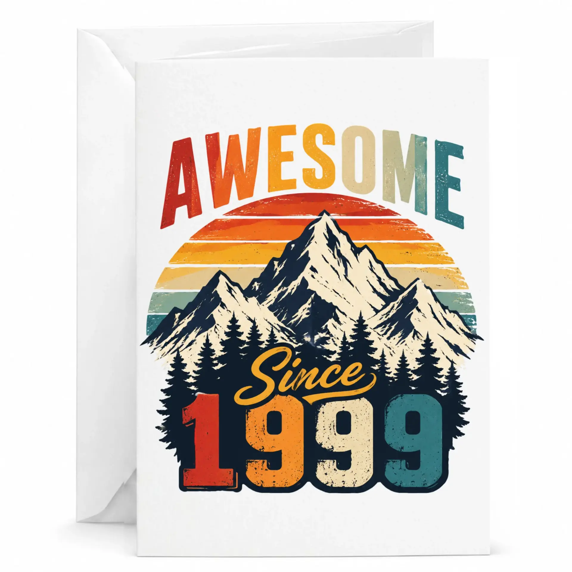 Birthday Card Awesome Since 1999 Retro Mountain Landscape Graphic Greeting Card for Milestone Year Celebration