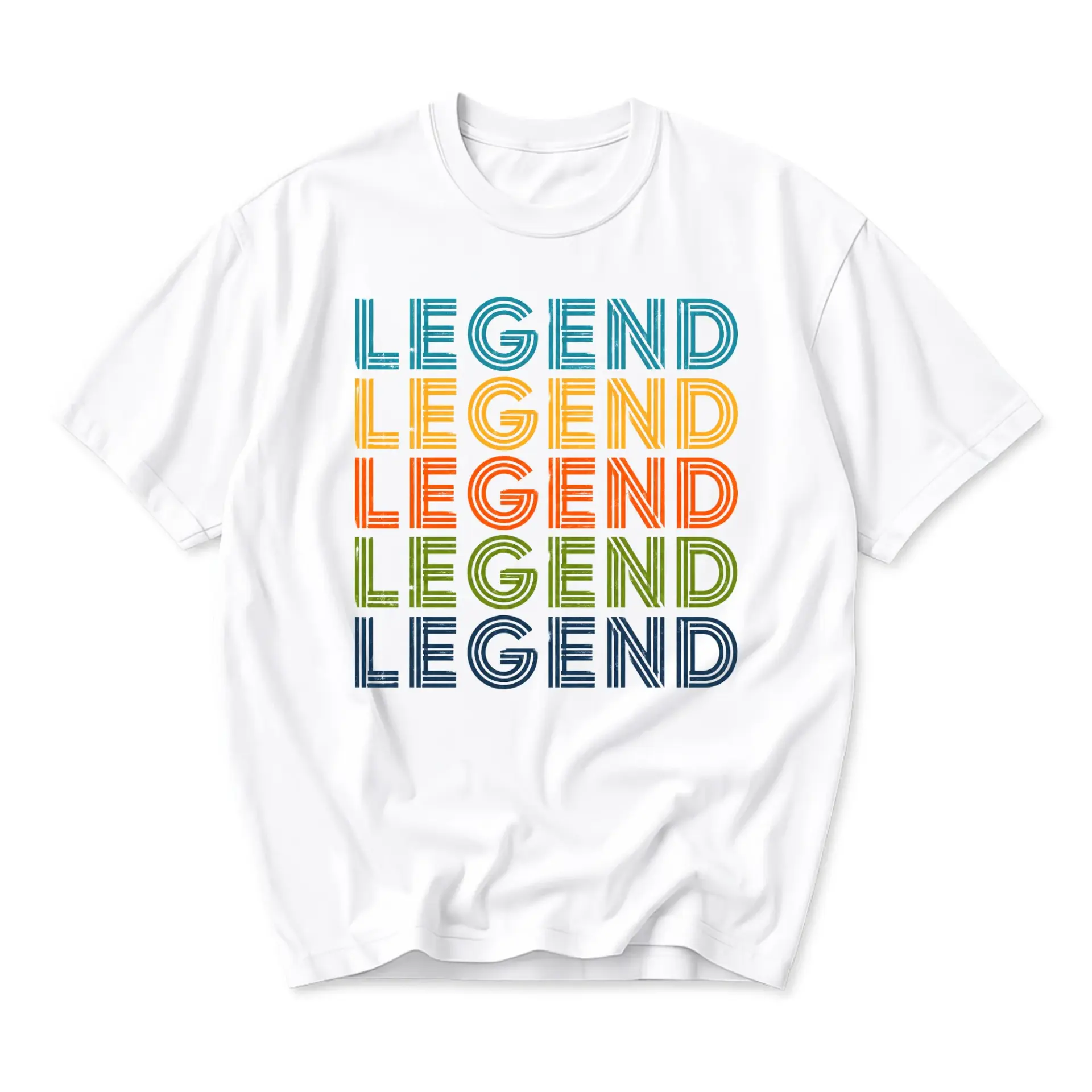 Graphic Tee Unisex Retro Style Legend Word Stack Design Soft Cotton Crew Neck Casual Everyday Wear Short Sleeve Shirt