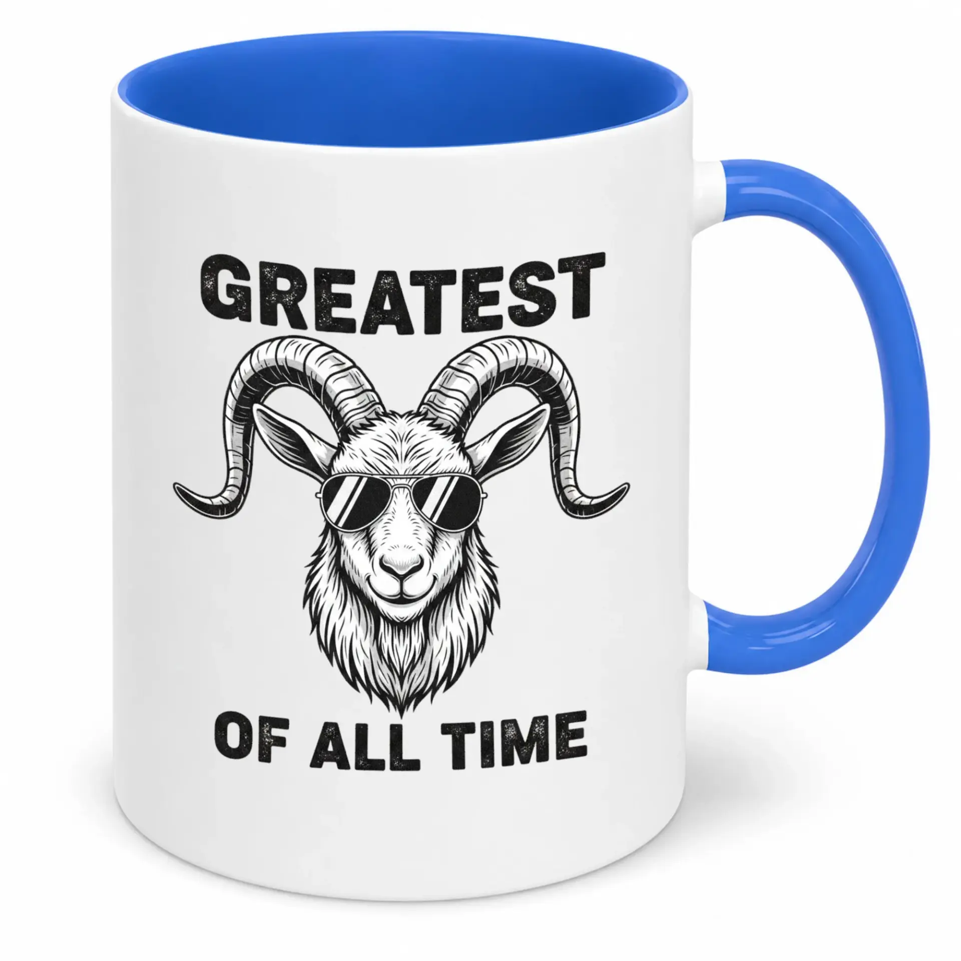 Funny Goat Greatest of All Time Coffee Mug Ceramic Tea Cup with Cool Ram in Sunglasses Design Humorous Drinkware Gift for Men and Women