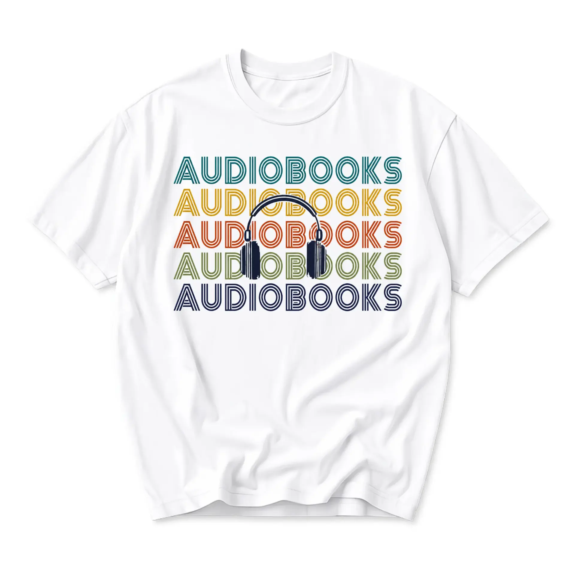 Graphic Tee Audiobooks Retro Style Unisex Crew Neck T-Shirt Comfortable Casual Short Sleeve Apparel for Book Lovers