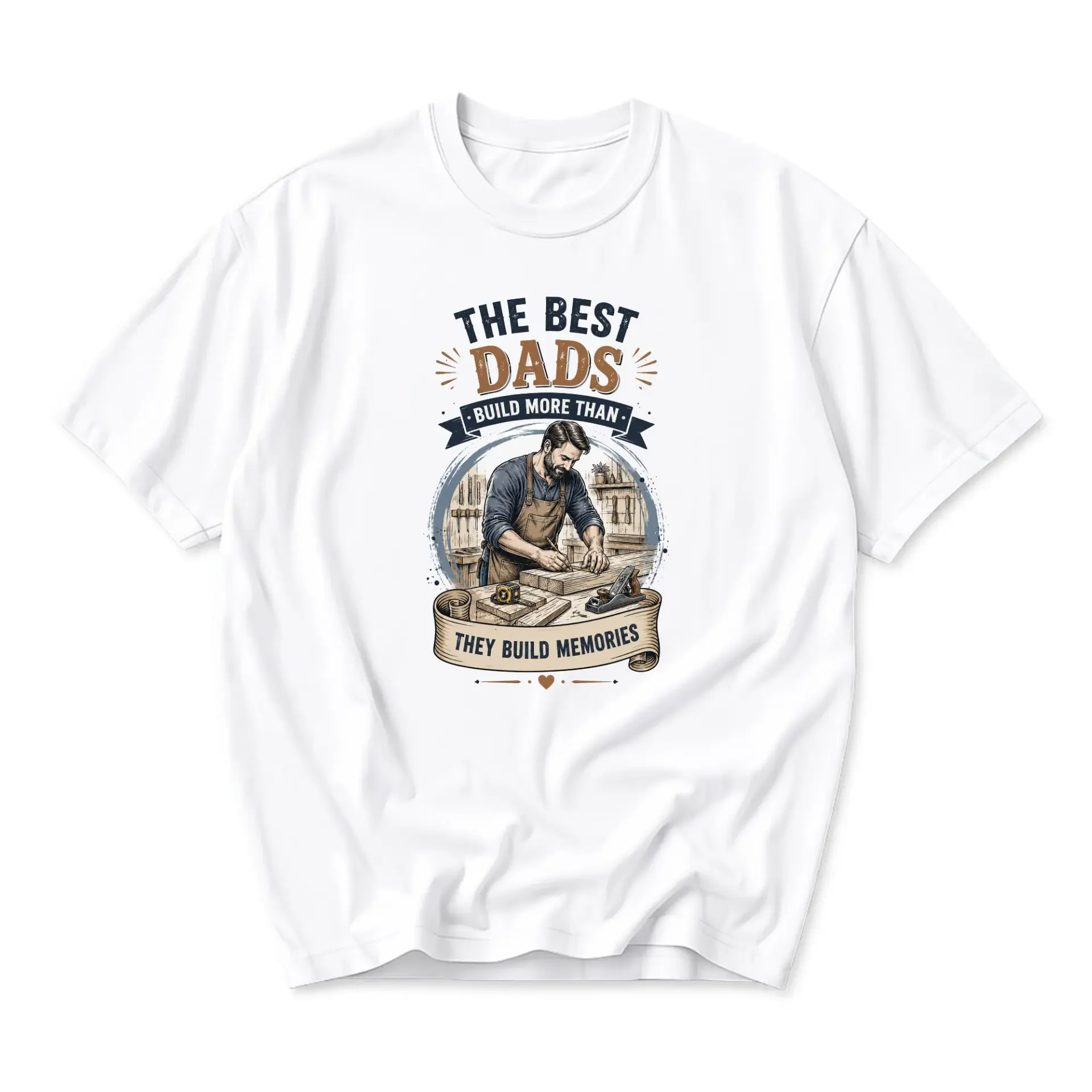Graphic Tee the Best Dads Build Memories Woodworking Unisex Casual Crew Neck Comfortable Cotton Blend Short Sleeve Shirt