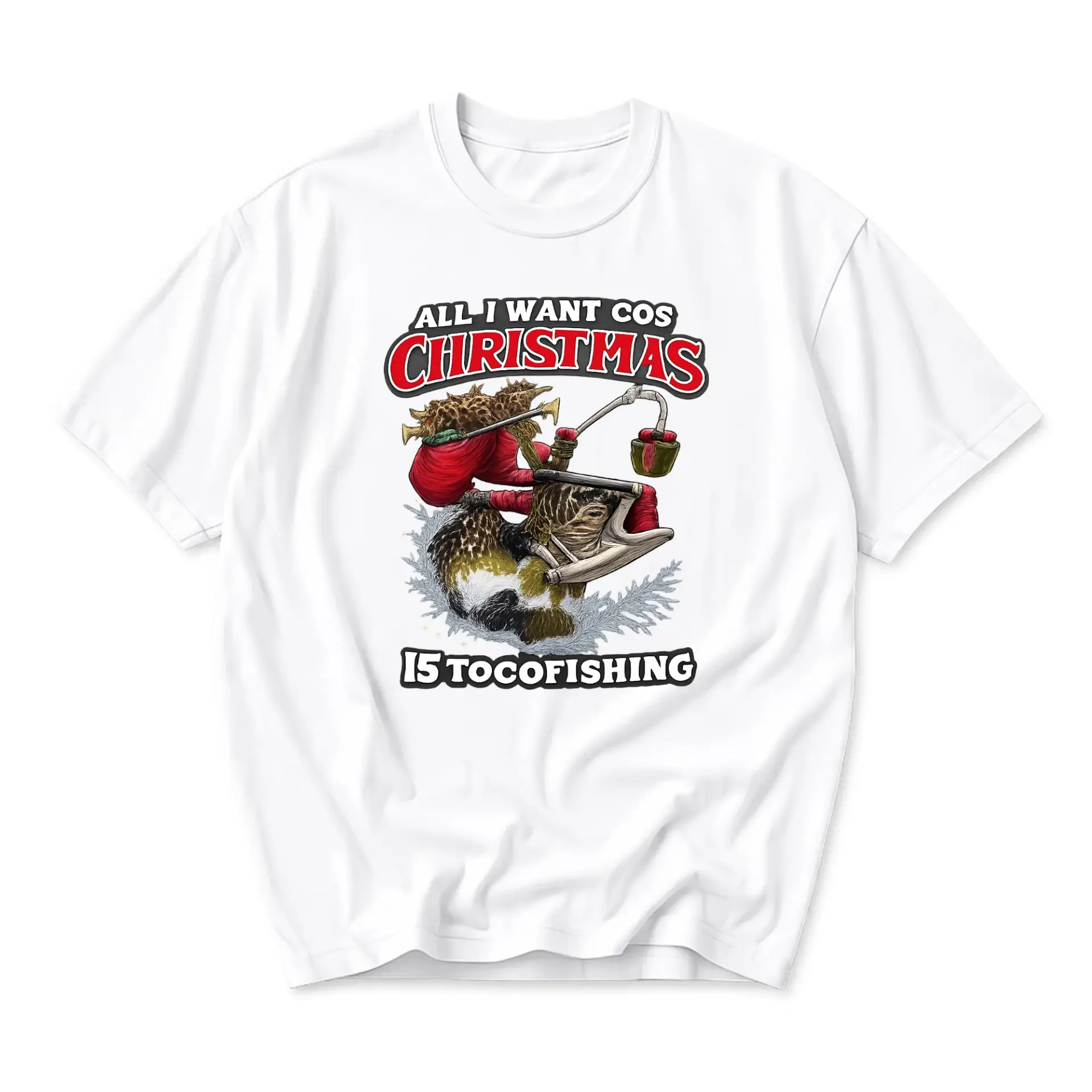 Graphic Tee Unisex Funny Holiday Fishing Shirt All I Want for Christmas Is