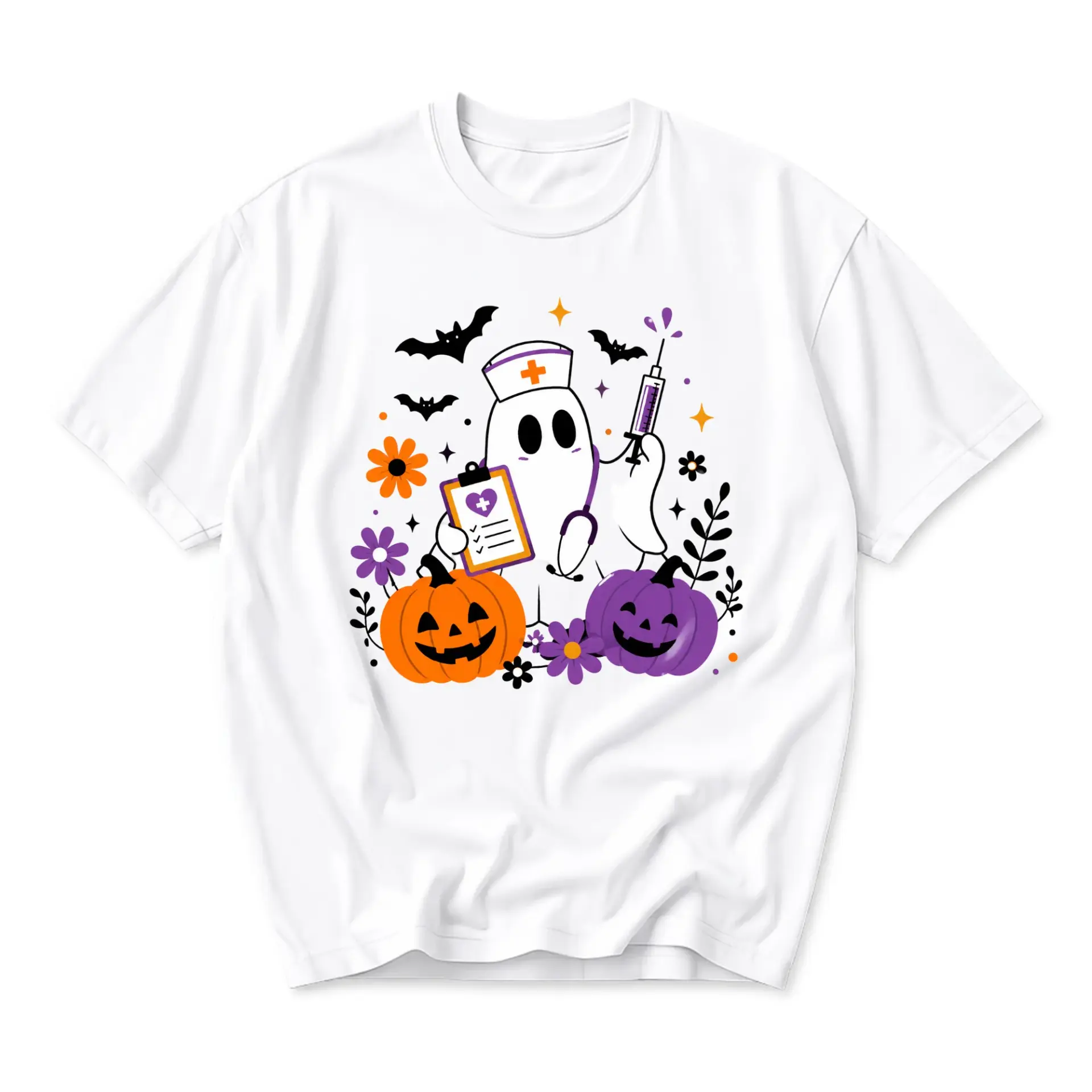 Funny Shirt Nurse Ghost Halloween Graphic Tee Cute Medical Spooky Apparel for Everyday Wear Unisex Crew Neck Top