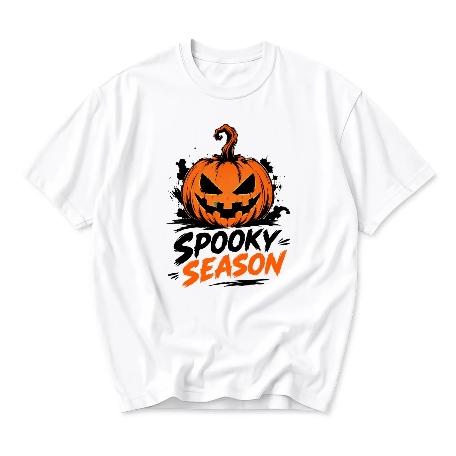 Graphic Tee Spooky Season Pumpkin Design Unisex Crew Neck Shirt for Fall Casual Wear and Holiday Celebration Outfits