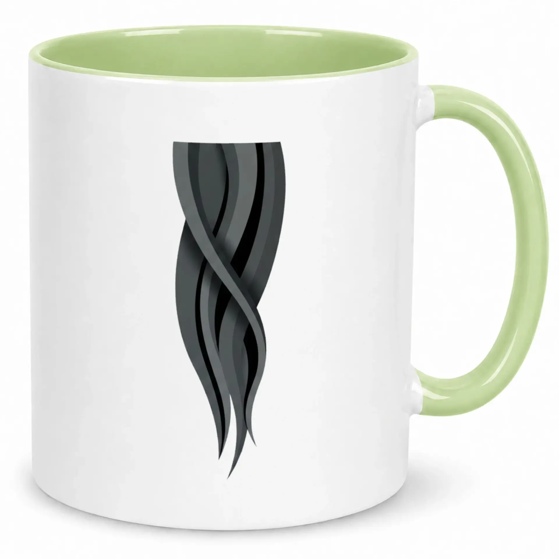 Ceramic Coffee Mug with Abstract Twisted Dark Gray Design 11 Oz or 15 Oz Two-Tone Green Interior Handle Glossy Finish Drinkware