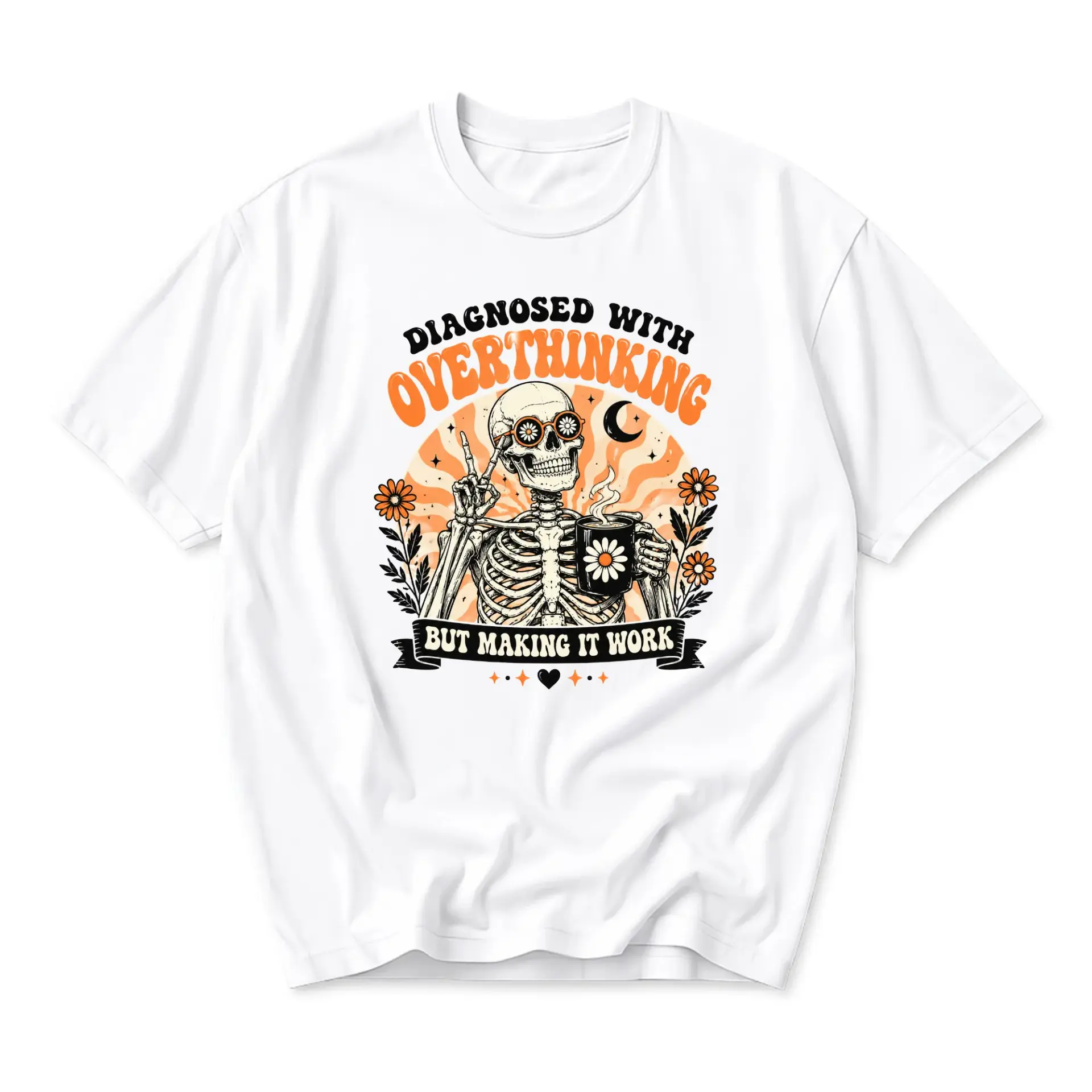 Graphic Tee Diagnosed with Overthinking Funny Shirt Unisex Crew Neck Casual Everyday Wear Soft Cotton Blend Top