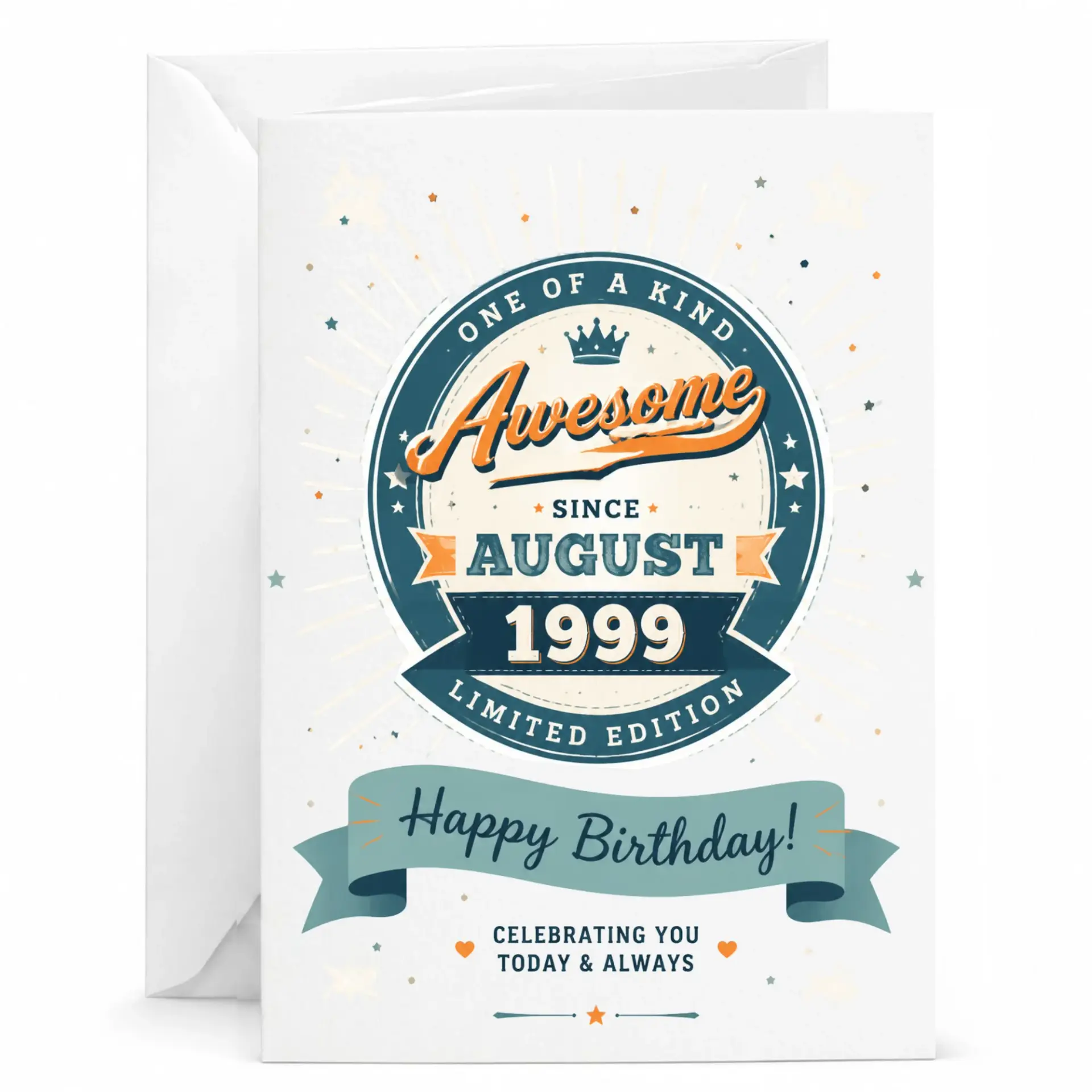 Birthday Card Vintage Style Emblem Design Celebrating One of a Kind Awesome Since August 1999 Limited Edition