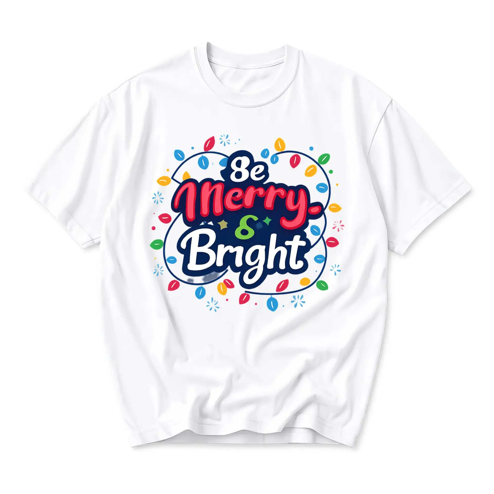 Graphic Tee Be Merry and Bright Holiday Season Design Unisex Crew Neck